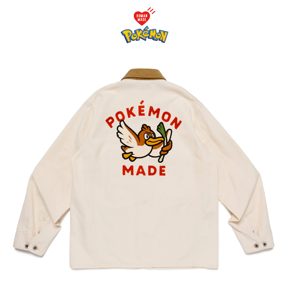 Human Madeポケモン大葱鸭刺繍ジャケット Human Made x POKEMON MADE COVERALL JACKET 大蔥鴨斜紋布拼接雙色