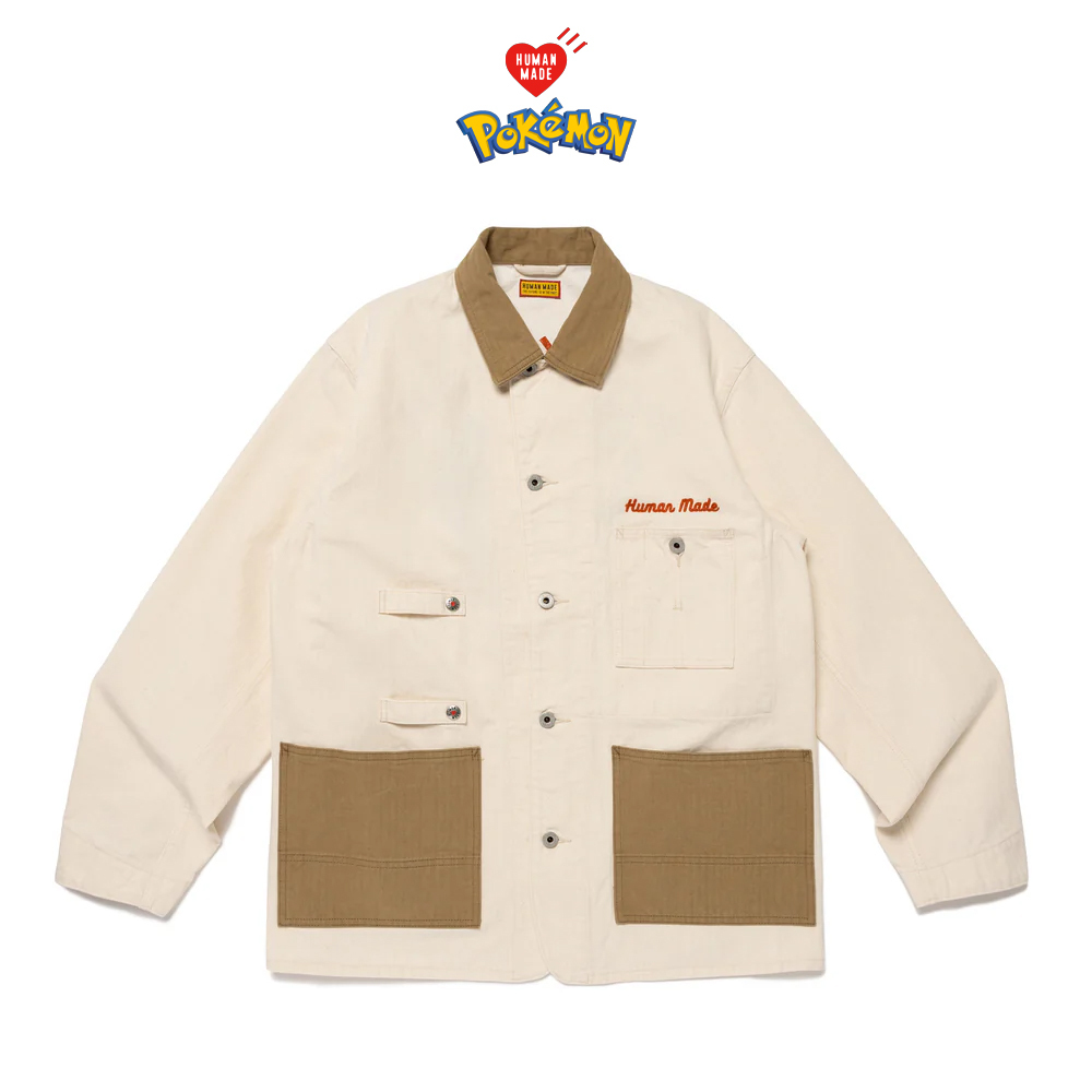 Human Made x POKEMON MADE COVERALL JACKET 大蔥鴨 斜紋布 拼接 雙色 卡其夾克 立領外套 XX30JK003
