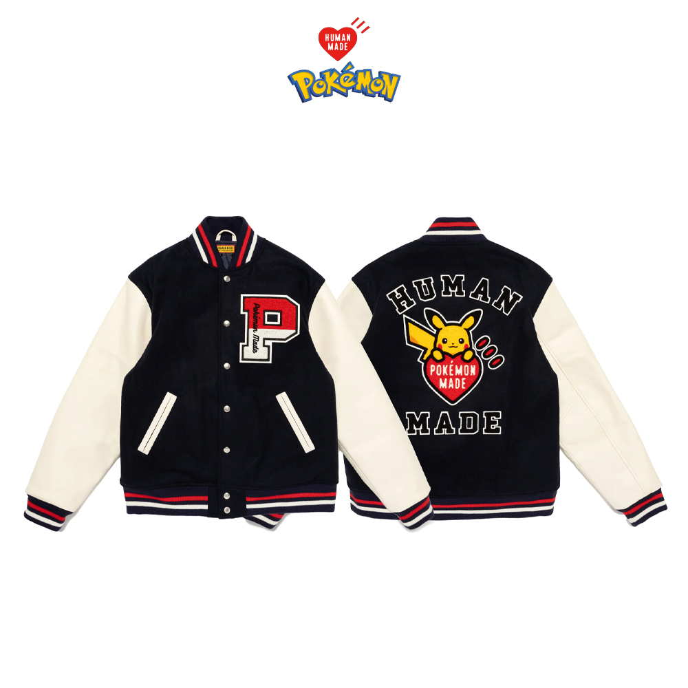 Human Made x POKEMON MADE VARSITY JACKET 皮卡丘 寶可夢 寶貝球 羊毛內裡 棒球外套 XX30JK004