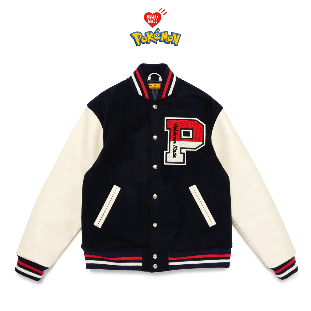 Human Made x POKEMON MADE VARSITY JACKET 皮卡丘 寶可夢 寶貝球 羊毛內裡 棒球外套 XX30JK004