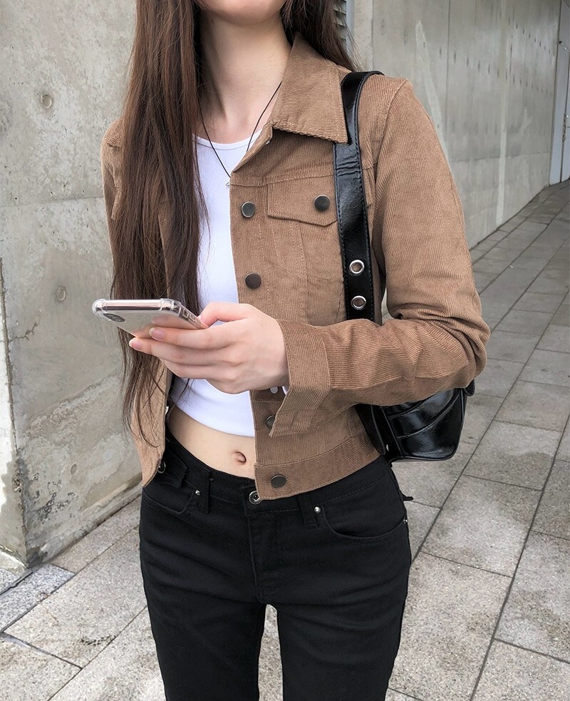 【代購】Anyonemore 秋日復古感！燈芯絨 短版 翻領 外套（3色）