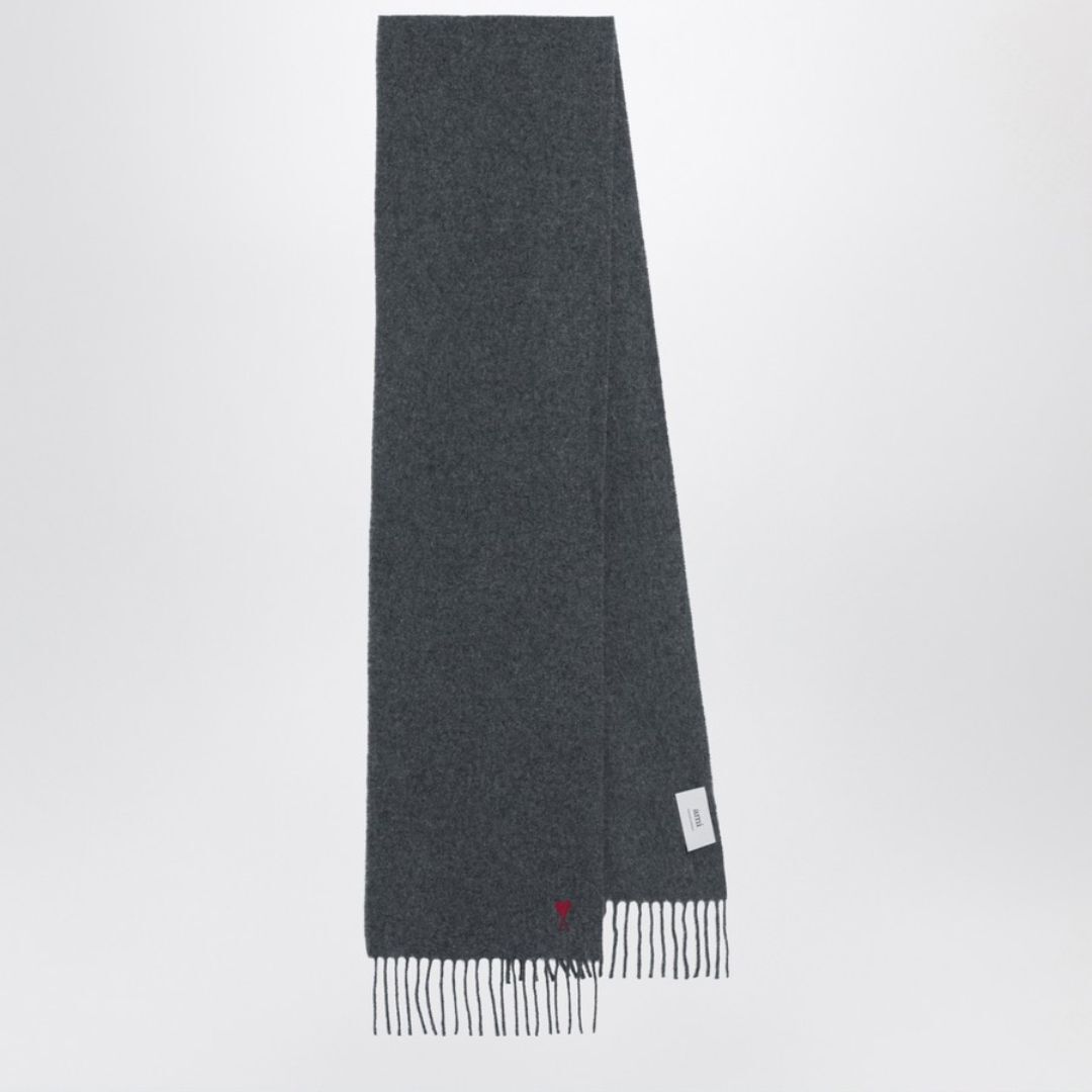 1FF1006-168 AMI Ami De Coeur Wool Scarf Dark Grey #BFUSF405.334.061 (F-EU-E)