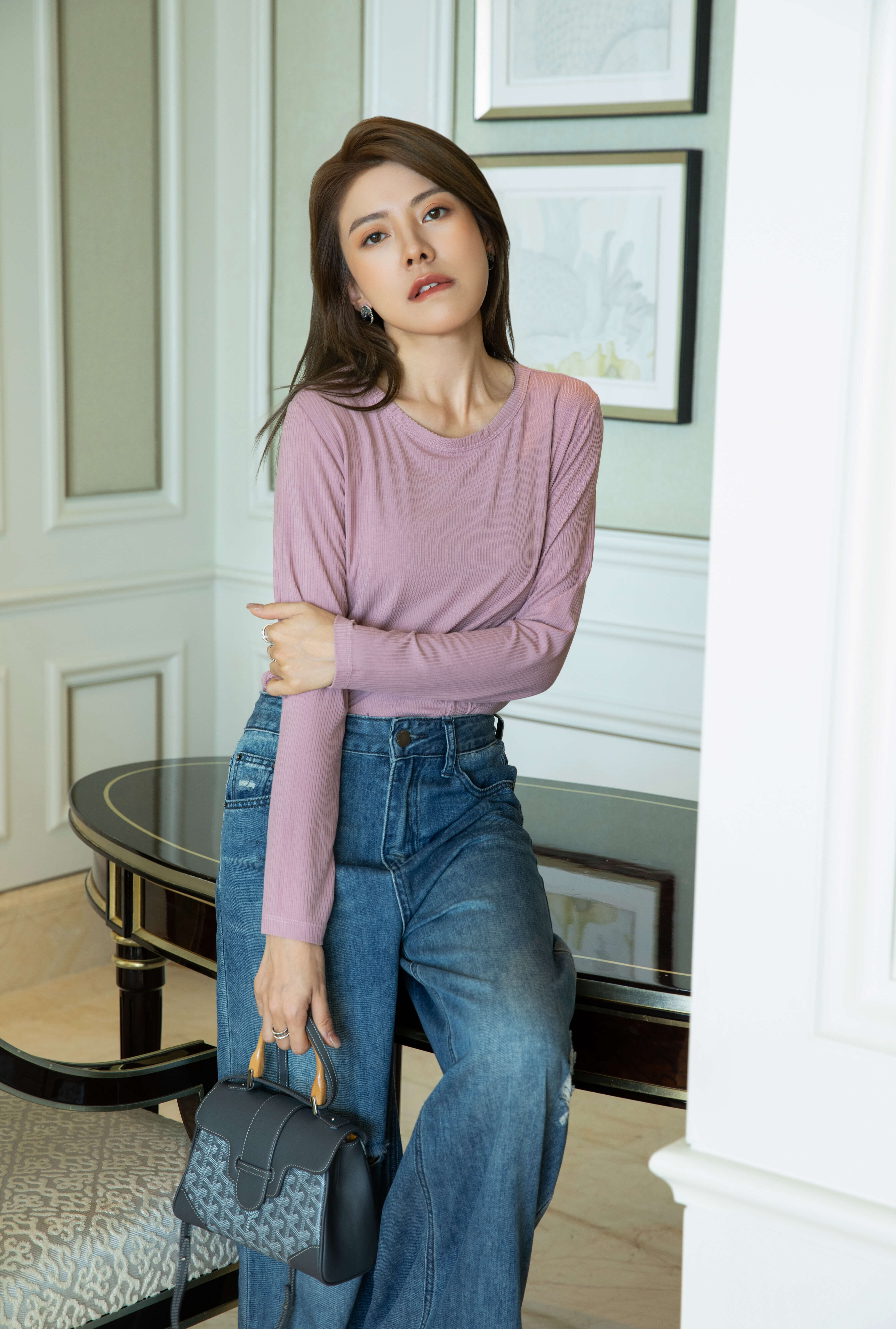 Rib Viscose-Blend Long Sleeves Top_TP2510L23