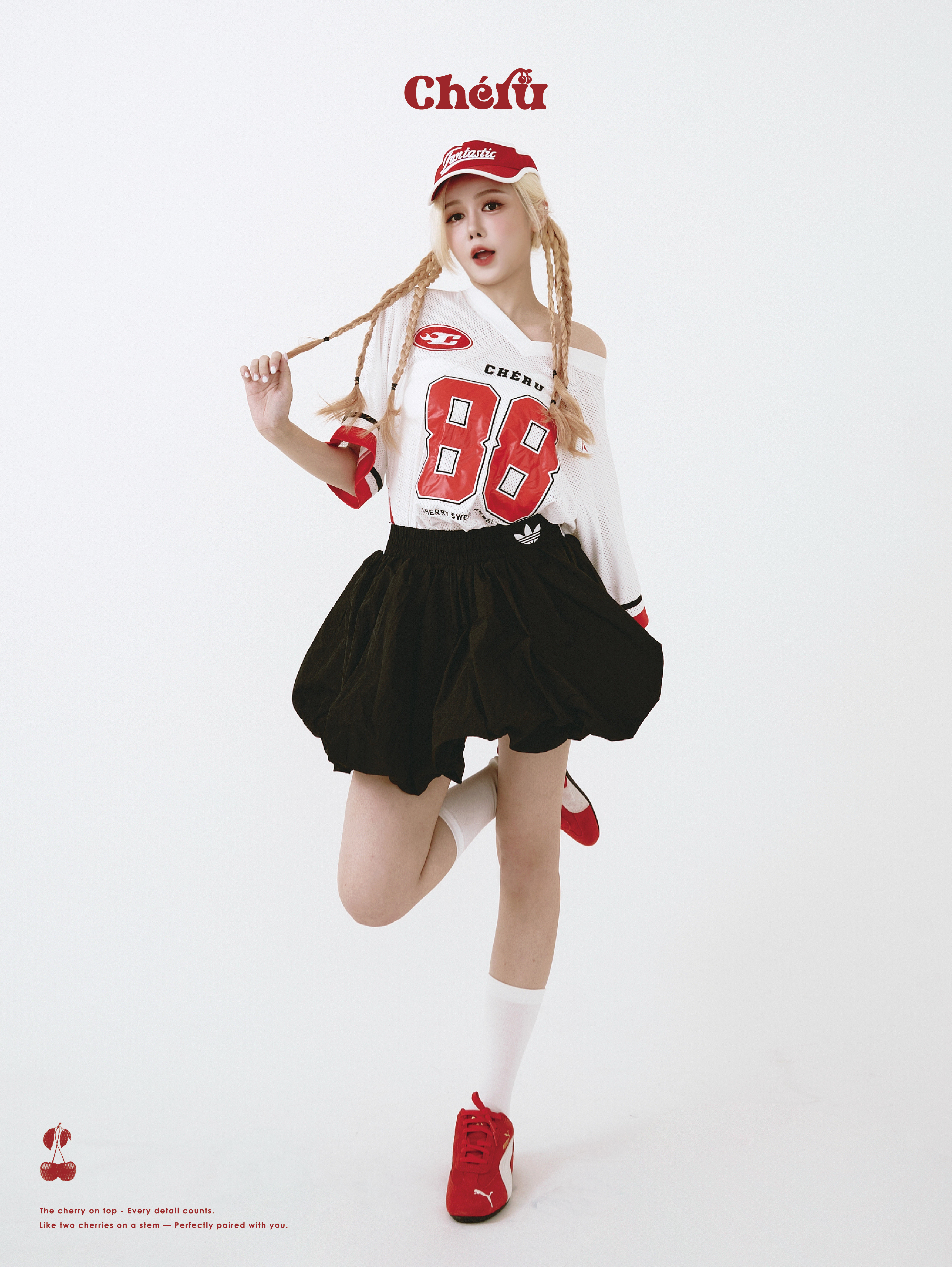 櫻桃 白色 電繡冰球衣