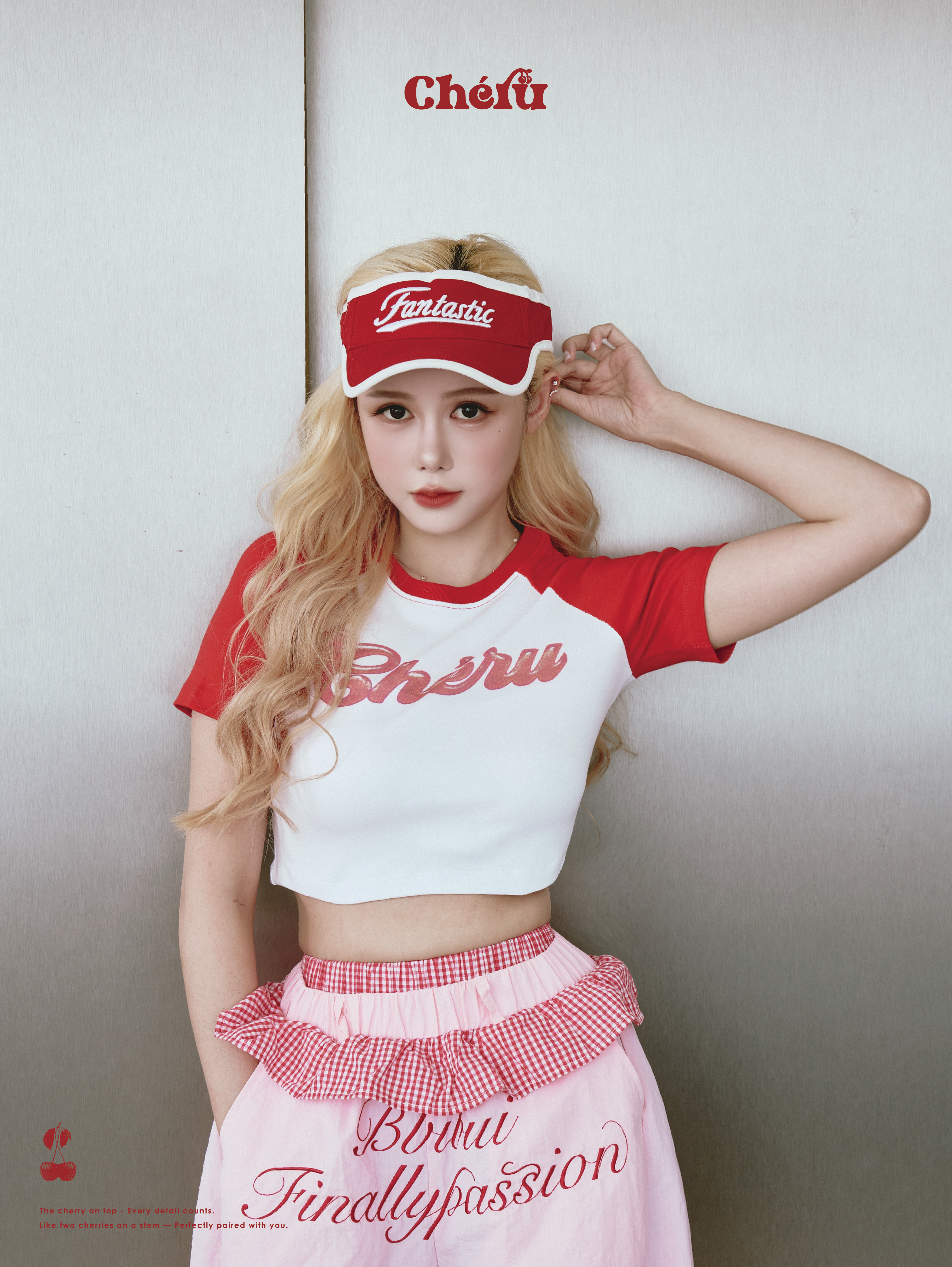 櫻桃 白紅拼接 短版棒球T