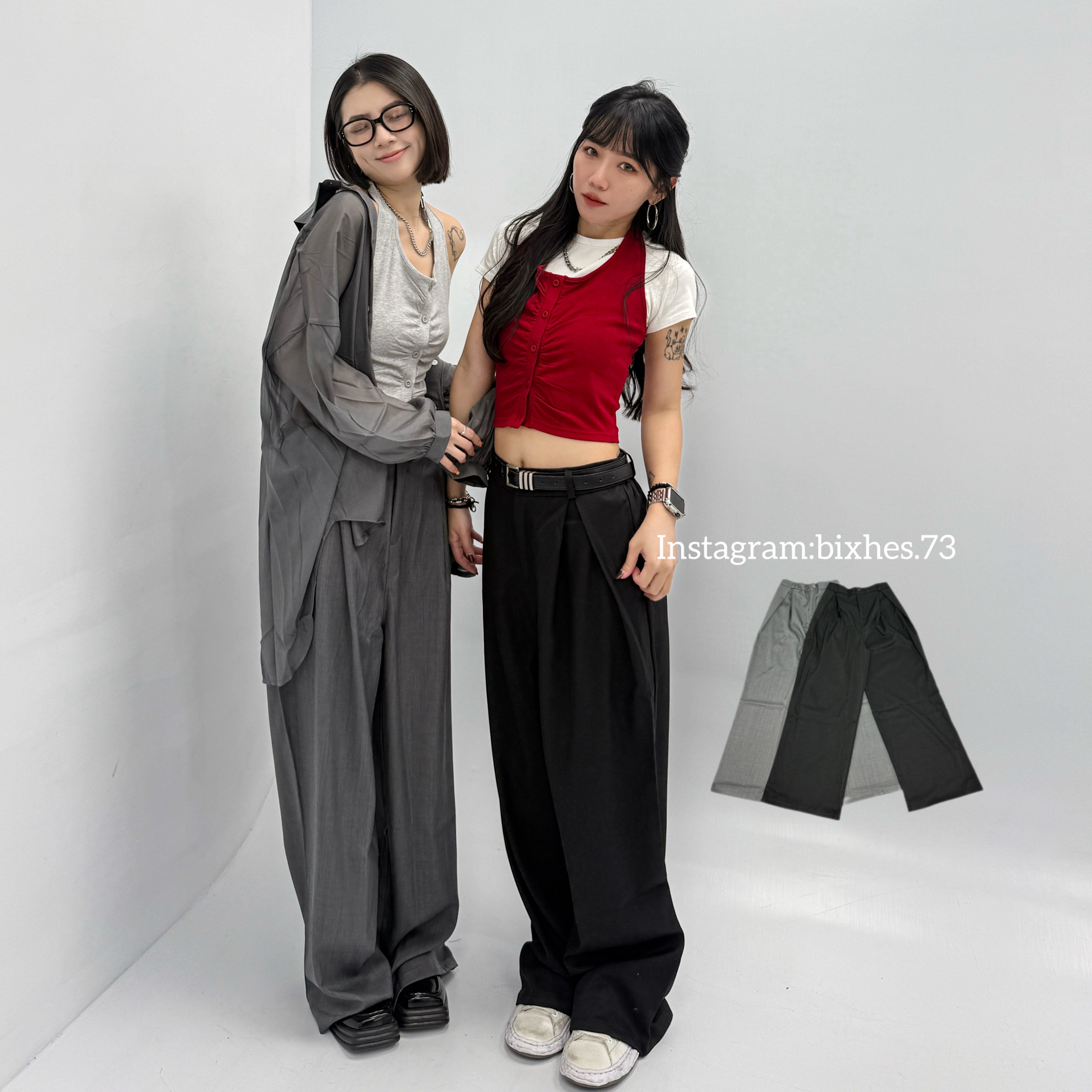 立體壓褶後彈性西裝褲(E00034)