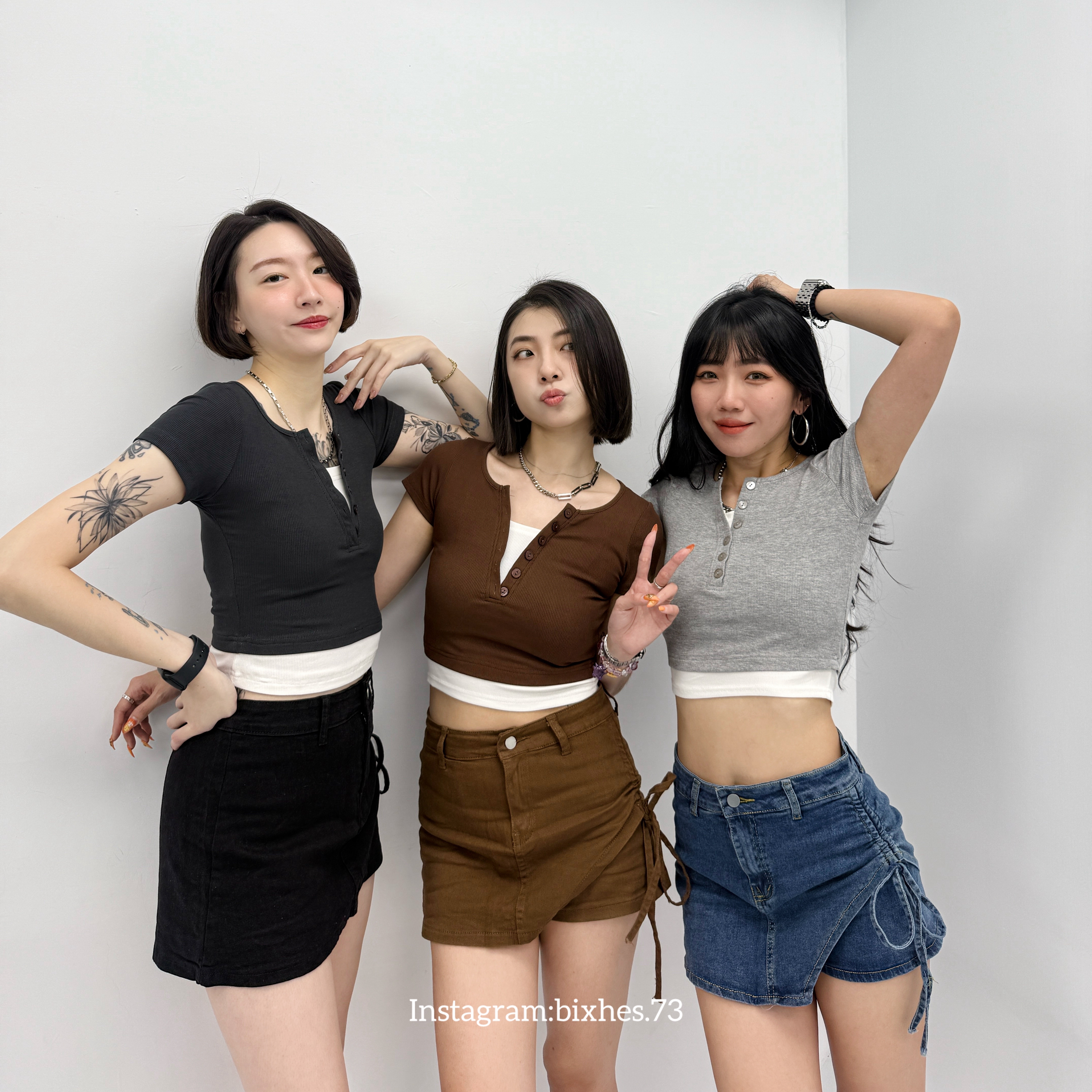 質感假兩件拼接短版短T(A00049)