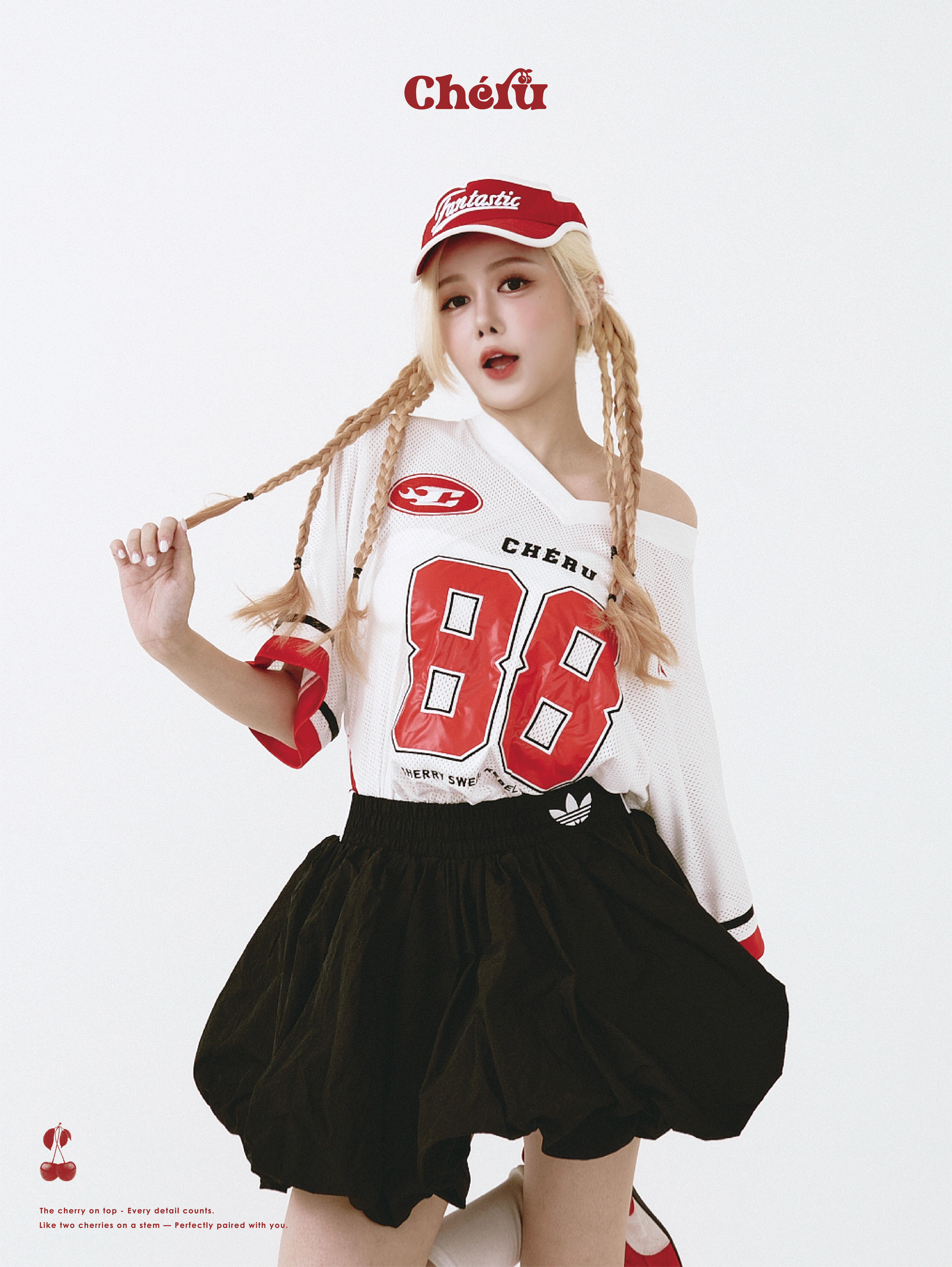 櫻桃 白色 電繡冰球衣