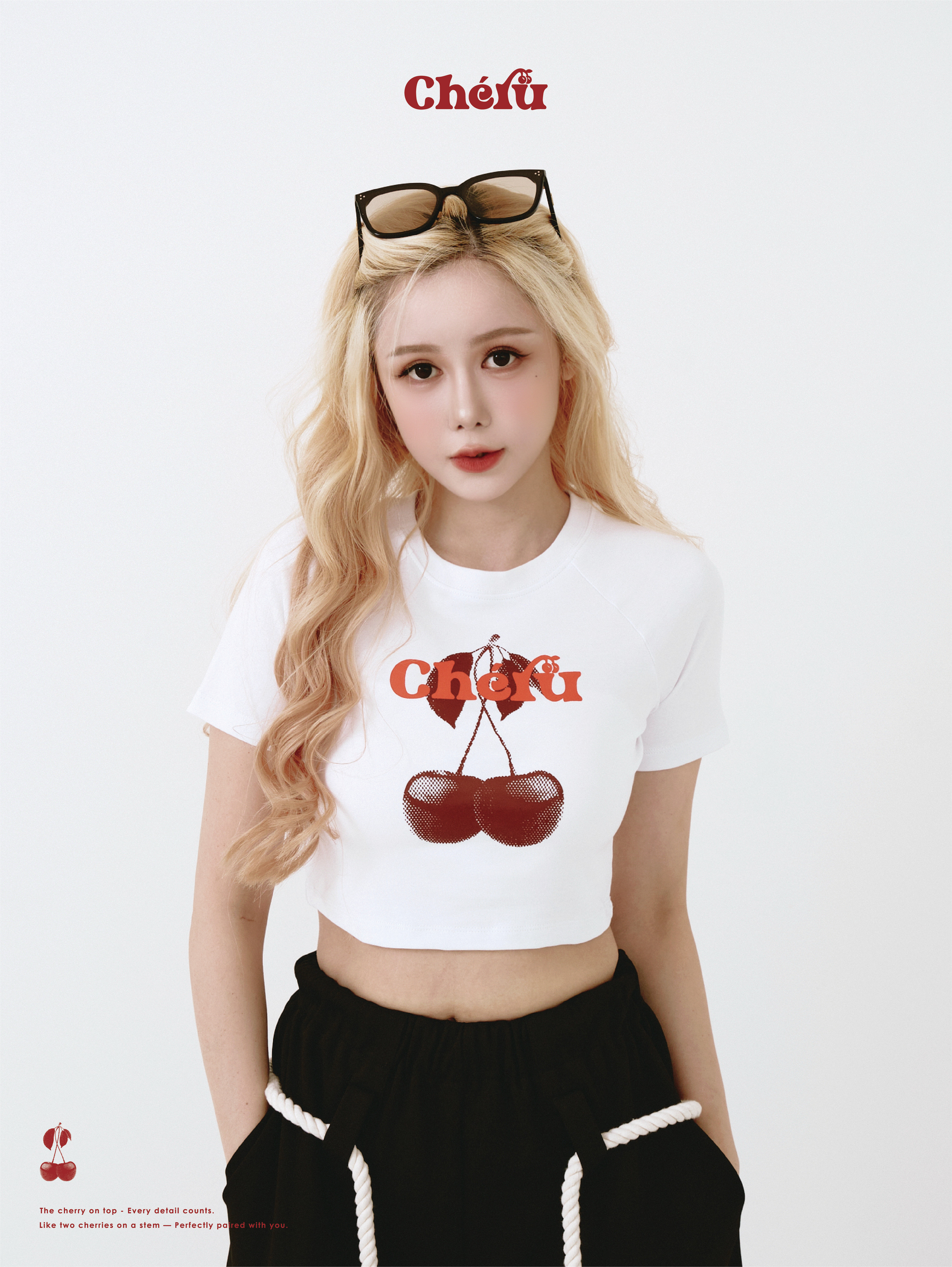 櫻桃 經典白 LOGO  短版短T