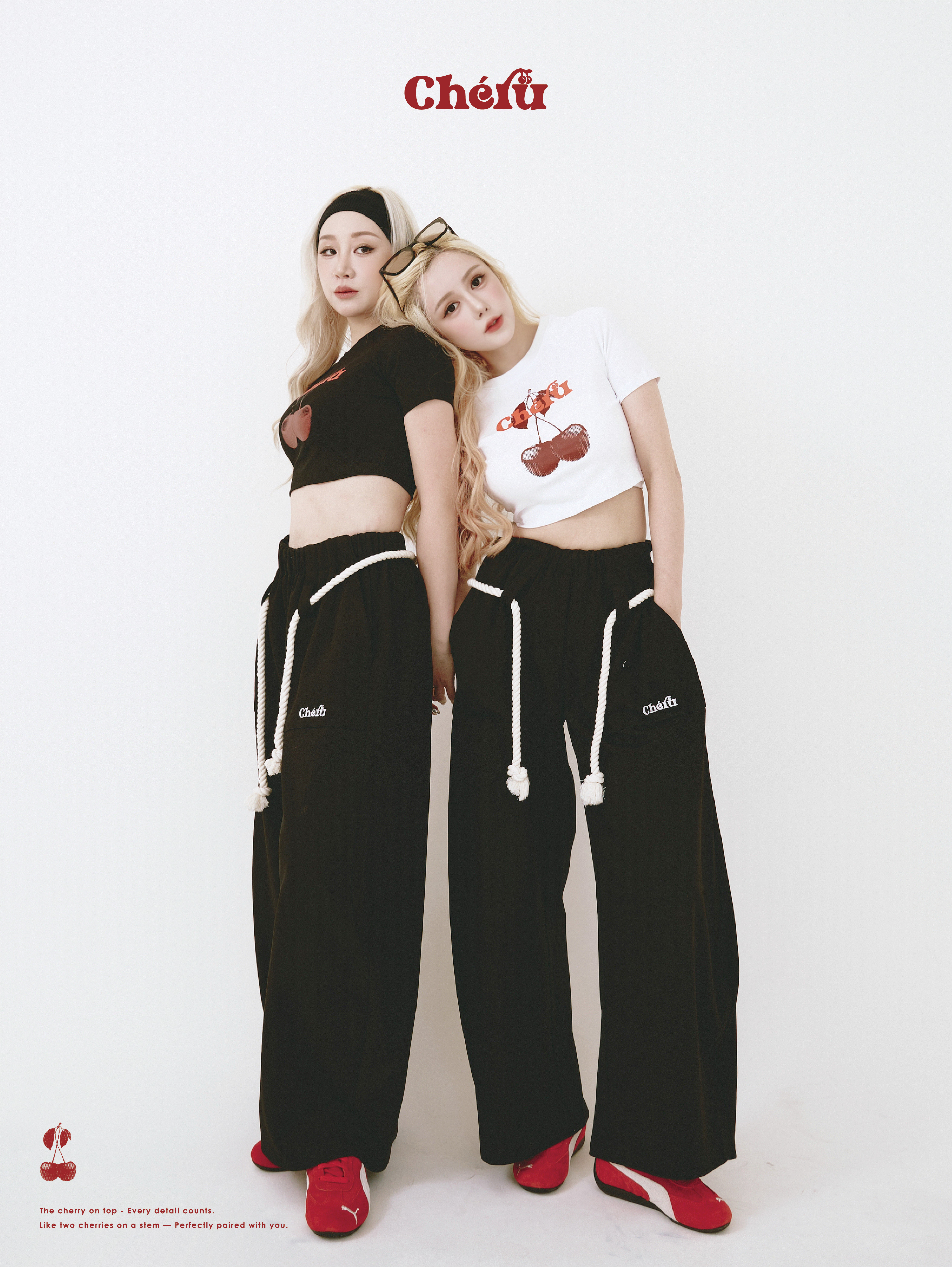 櫻桃 經典LOGO 特殊麻繩 黑色彎刀棉褲