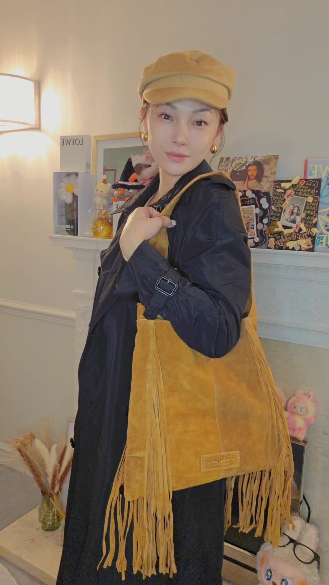 英國代購 (獨立訂單)-BRAMPTON Brown Suede Fringe Shoulder&nbsp;Bag