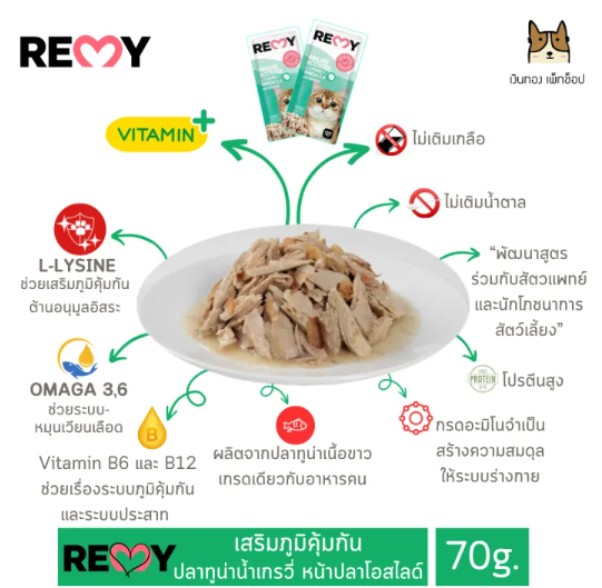 泰国REMY成貓(免疫系統保健配方)吞拿魚配鰹魚片 主食濕糧70g