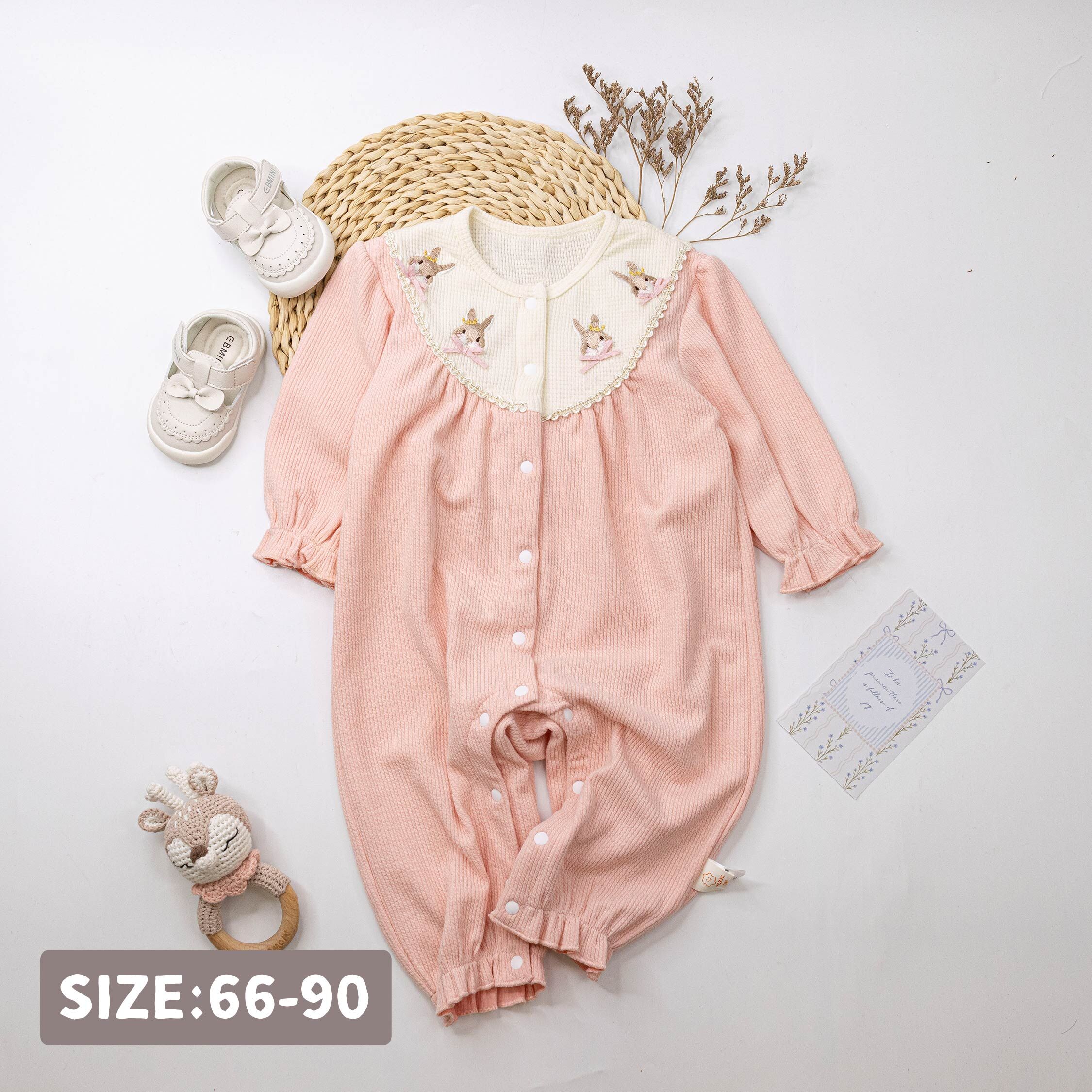 【JG3342】花圈小兔刺繡縮口設計連身衣