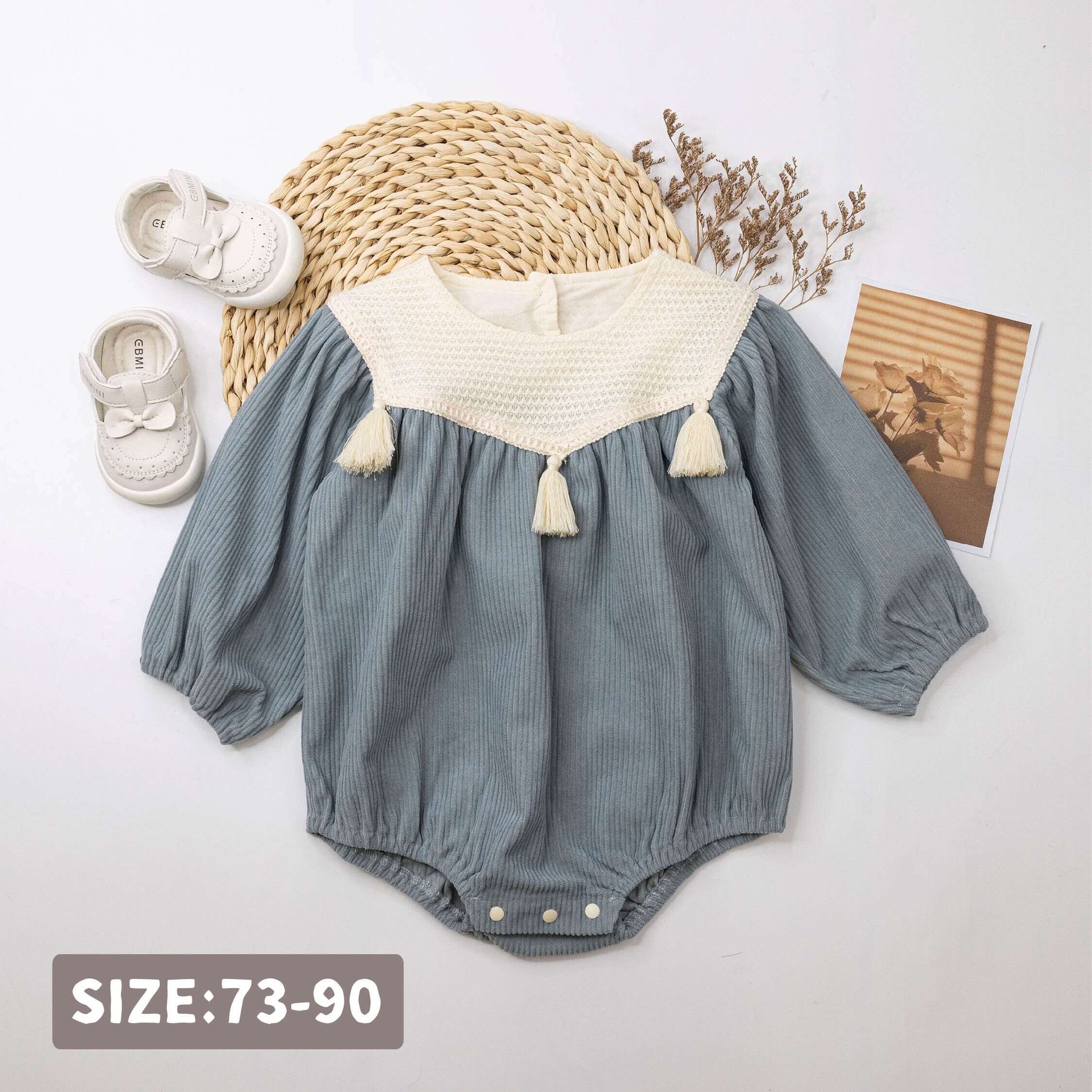 【JG3196】歐風典雅流蘇燈心絨包屁衣