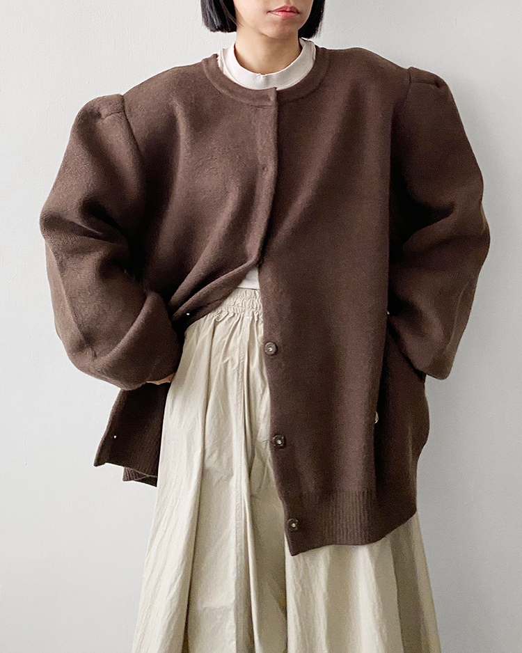 MKO-2808 墊肩泡泡袖針織 ʙʀᴏᴡɴ