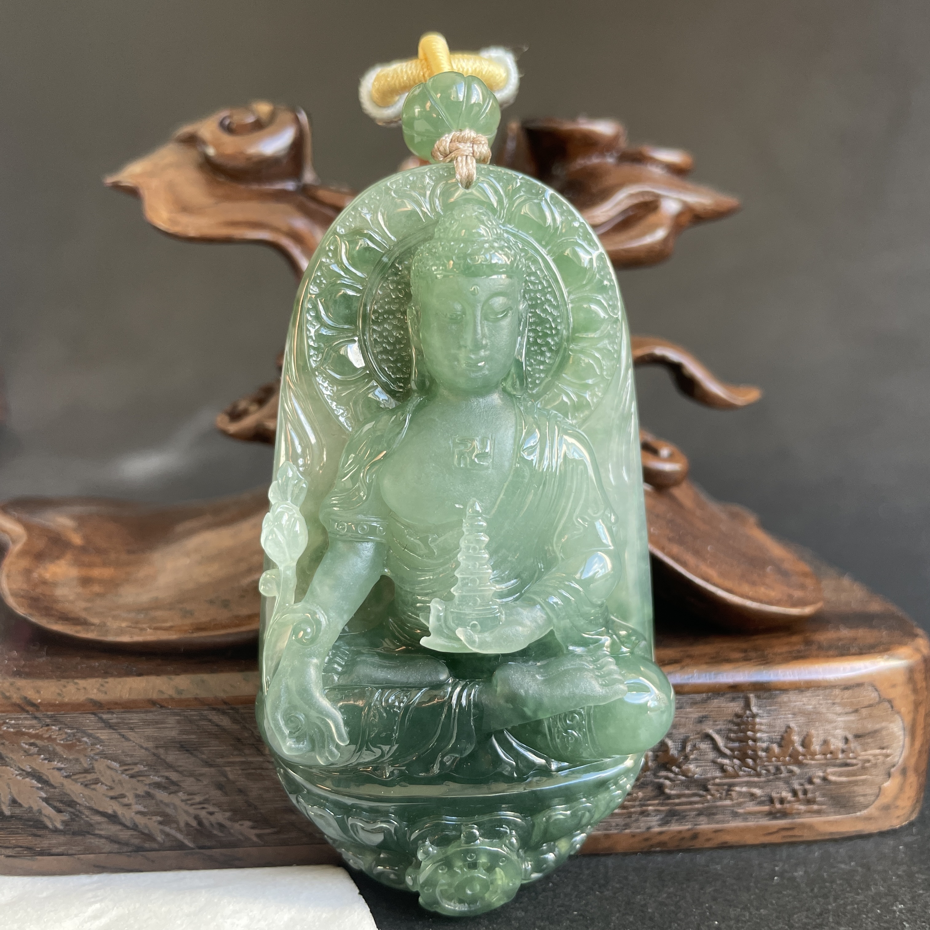 翡翠藥師佛精雕掛件,天然翡翠A玉, 緬甸玉, Jade, Jadeite
