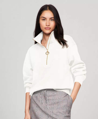 [S] TOMMY HILFIGER OFF WHITE WOMEN CIRCLE RING HALF ZIP UP MAN TO MAN JACKET, 76J5258-110 (STH1168)