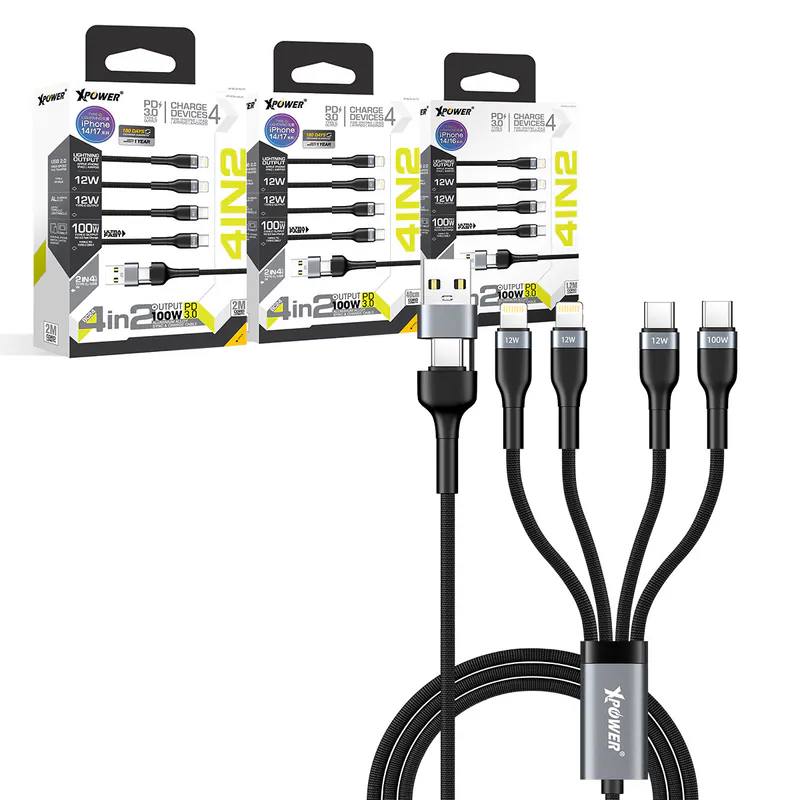 XPower BC24 8合1 2出4 100W PD3.0 鋁合金傳輸快速充電線 (0.4M/1.2M/2M)