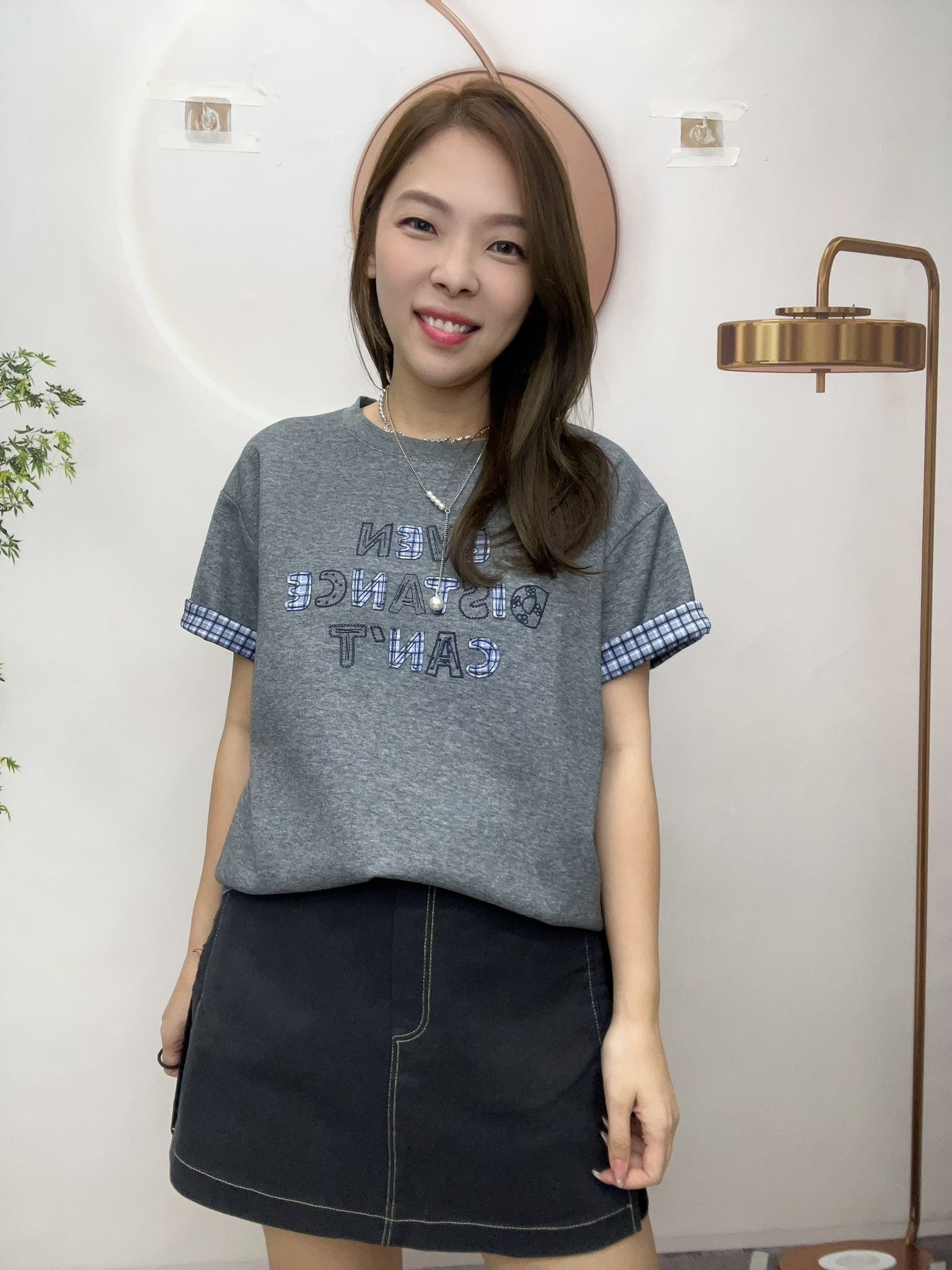 Mar 韓國反格仔袖tee ~114C