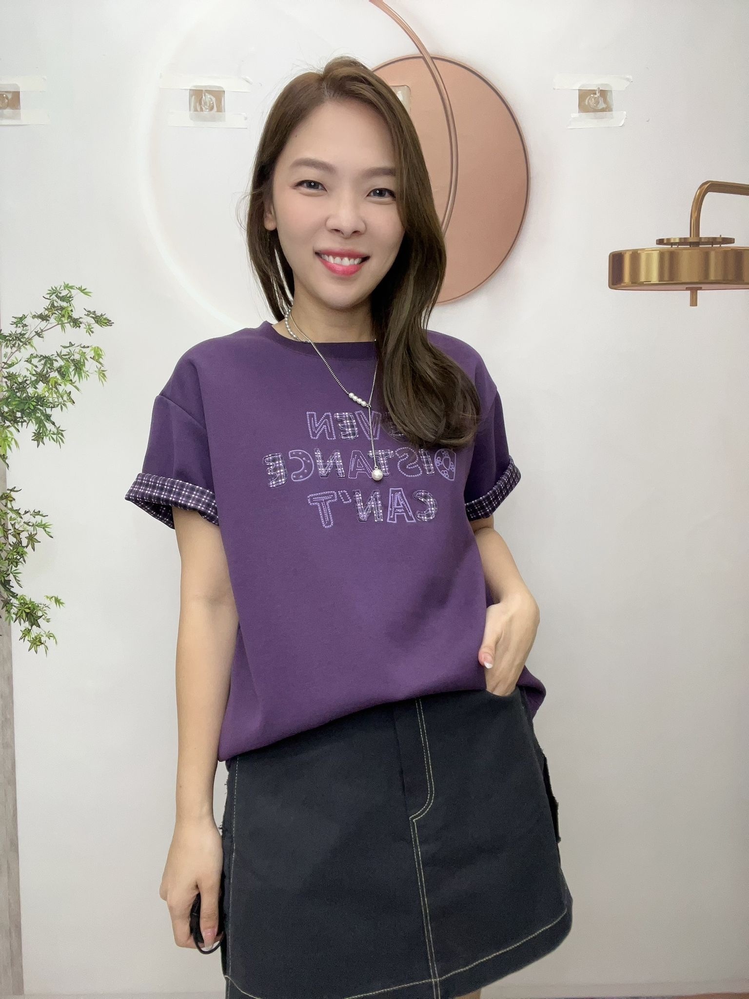 Mar 韓國反格仔袖tee ~114C