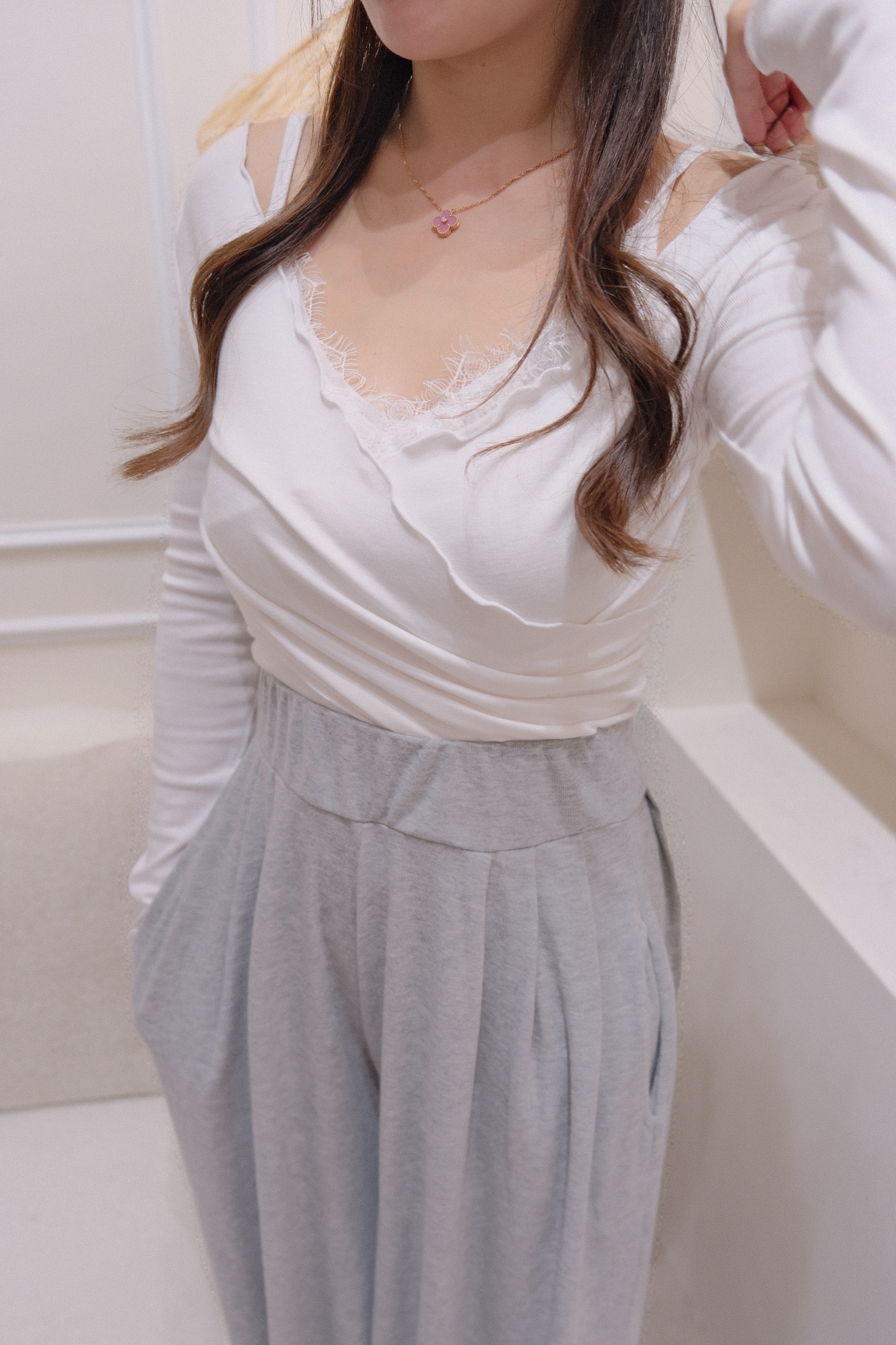 睫毛Lace假兩件Top