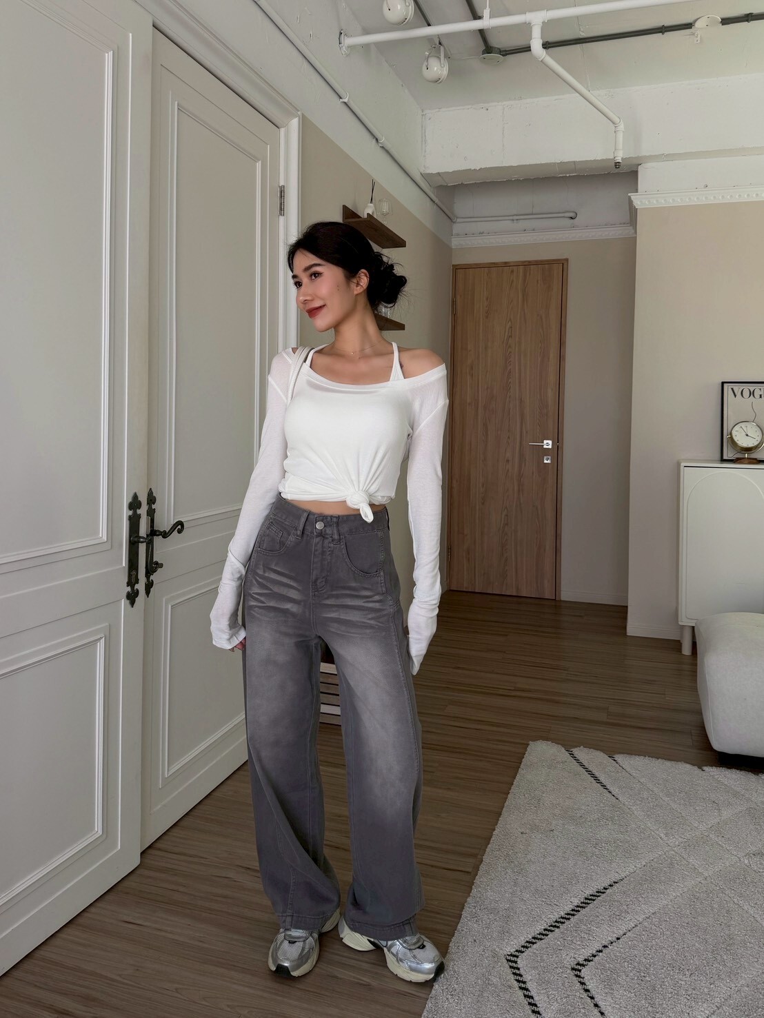 灰色系刷色直筒寬褲