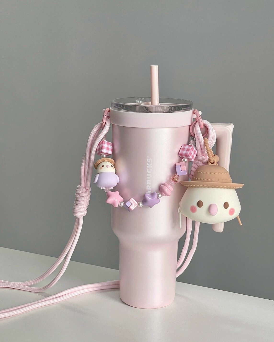 Starbucks 星巴克 秋日系列 珠光粉 櫻花粉 吸管杯 大容量保冰杯 雙飲杯 環保杯 1180ml