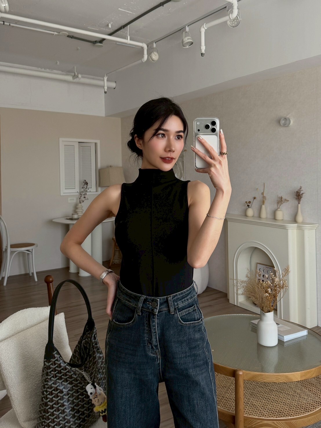 柔軟高領前中線背心