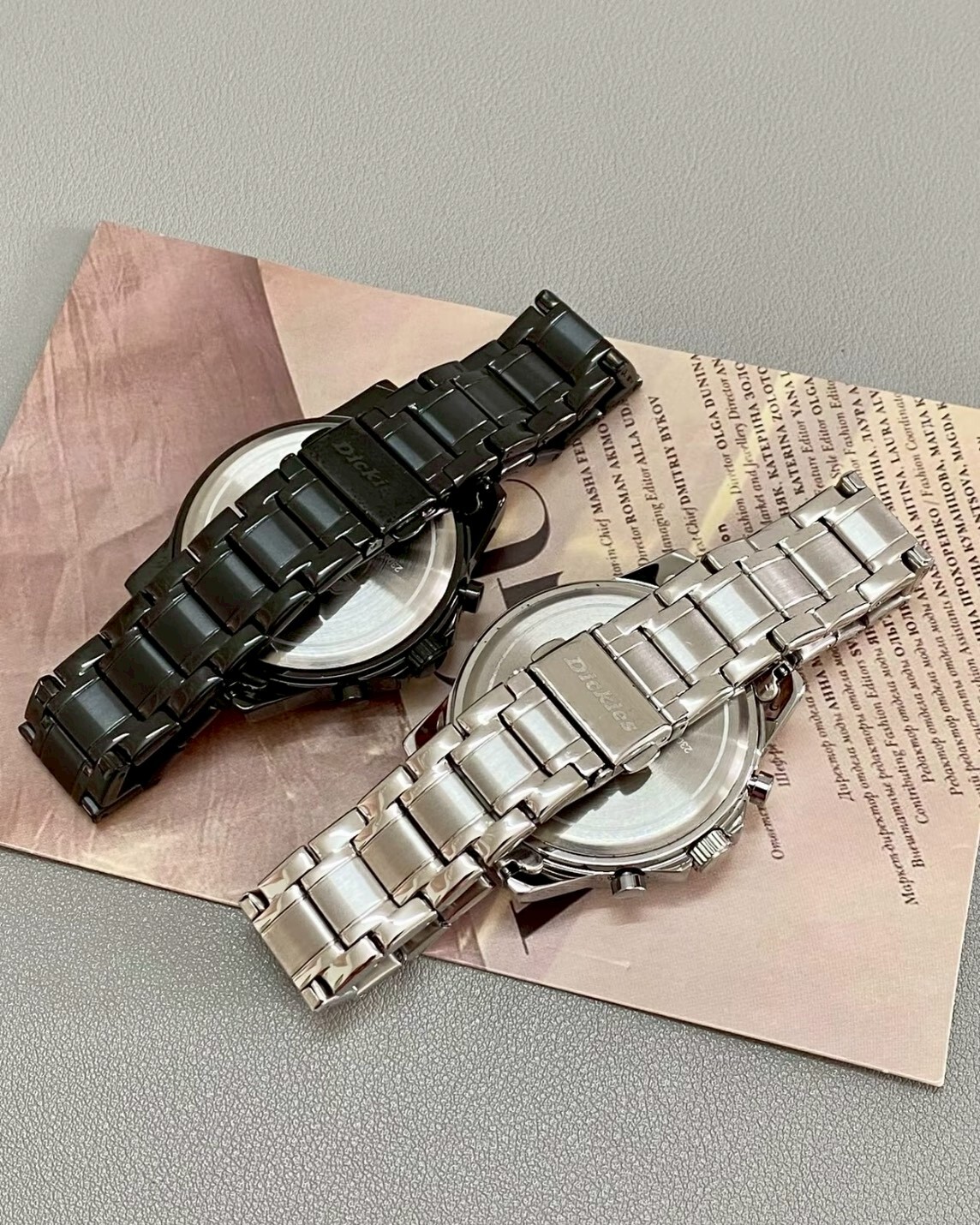 Dickies 鋼錶 三眼錶盤 手錶 石英機芯 防水 黑/銀