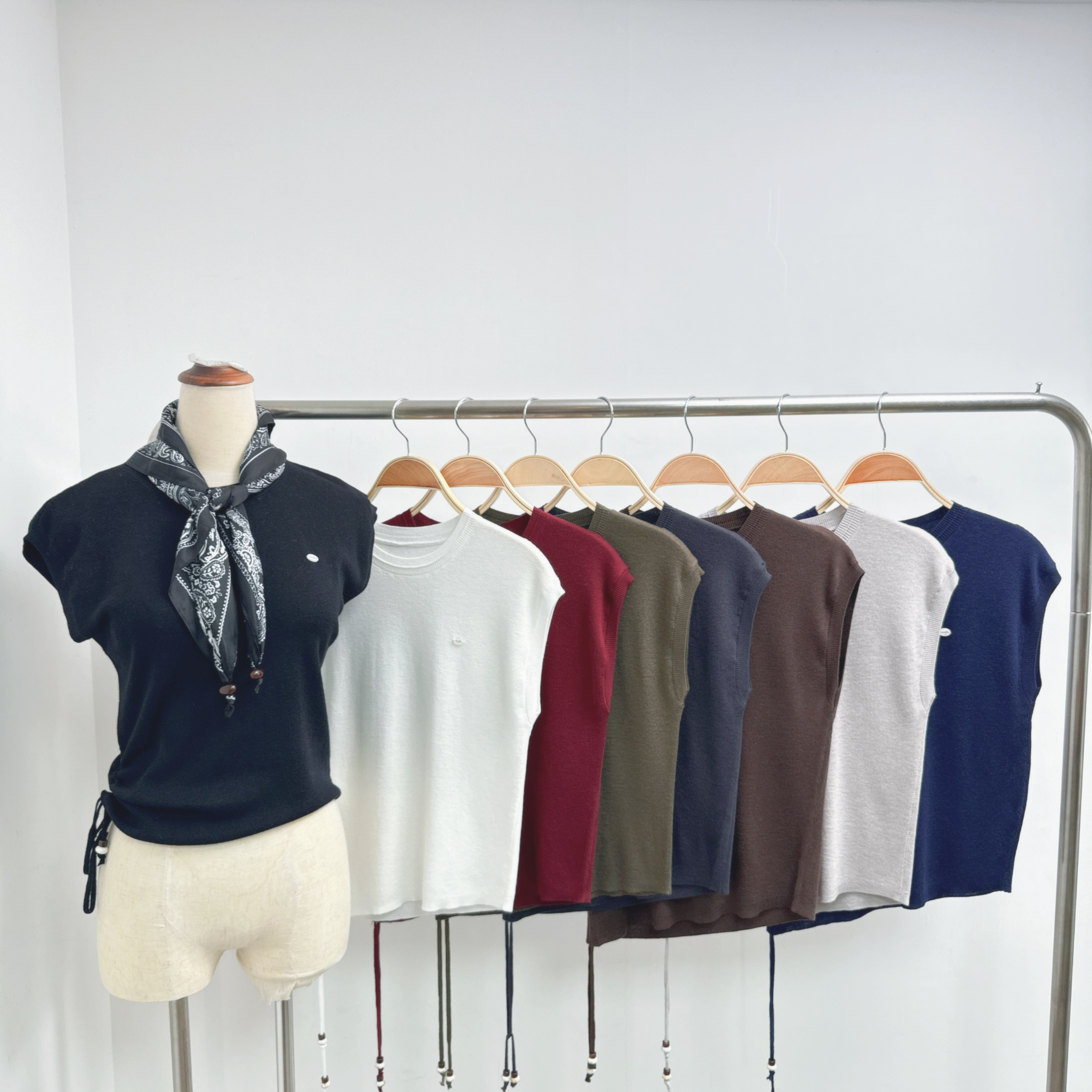 民族圍巾+小字母側索繩針織背心SET (F1-F8)