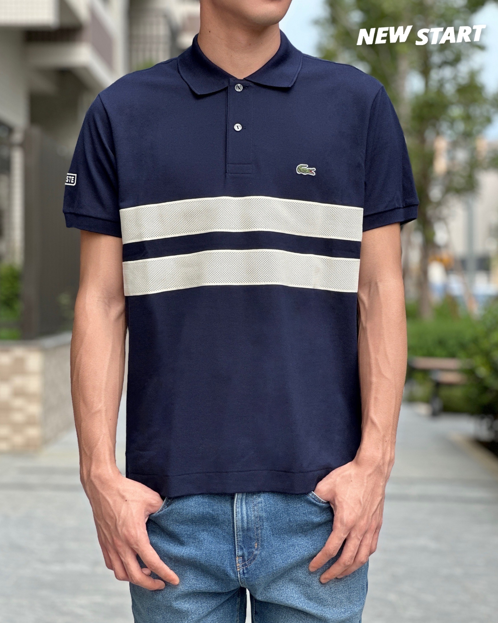 Lacoste 鱷魚 橫條拼接 Polo衫 短袖上衣
