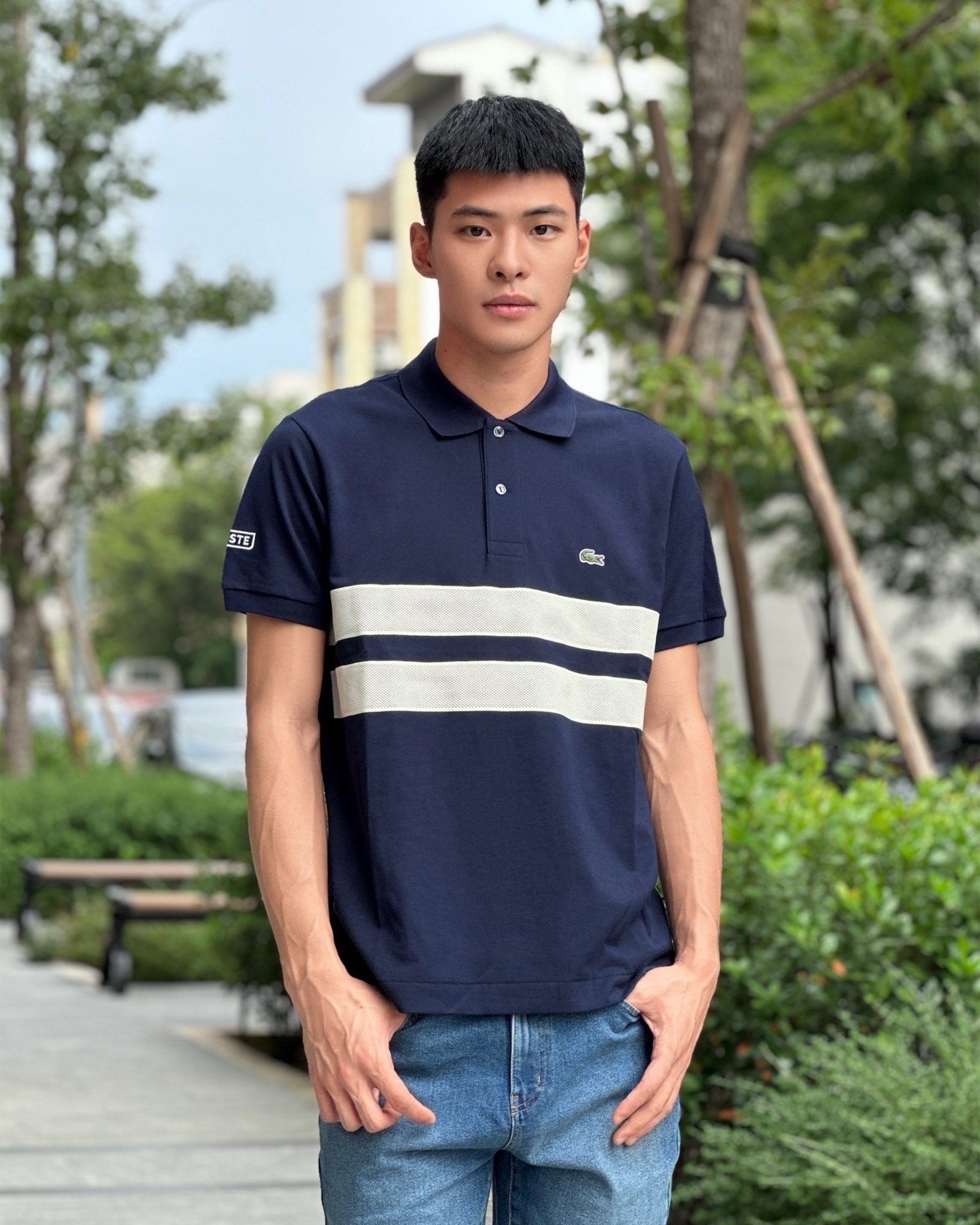 Lacoste 鱷魚 橫條拼接 Polo衫 短袖上衣