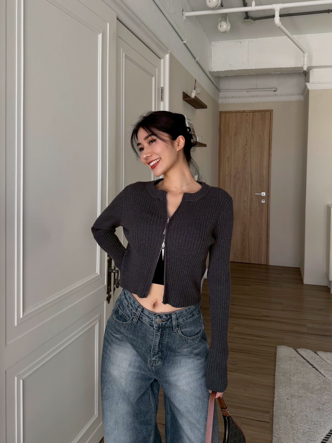 自留款雙拉鍊針織外套