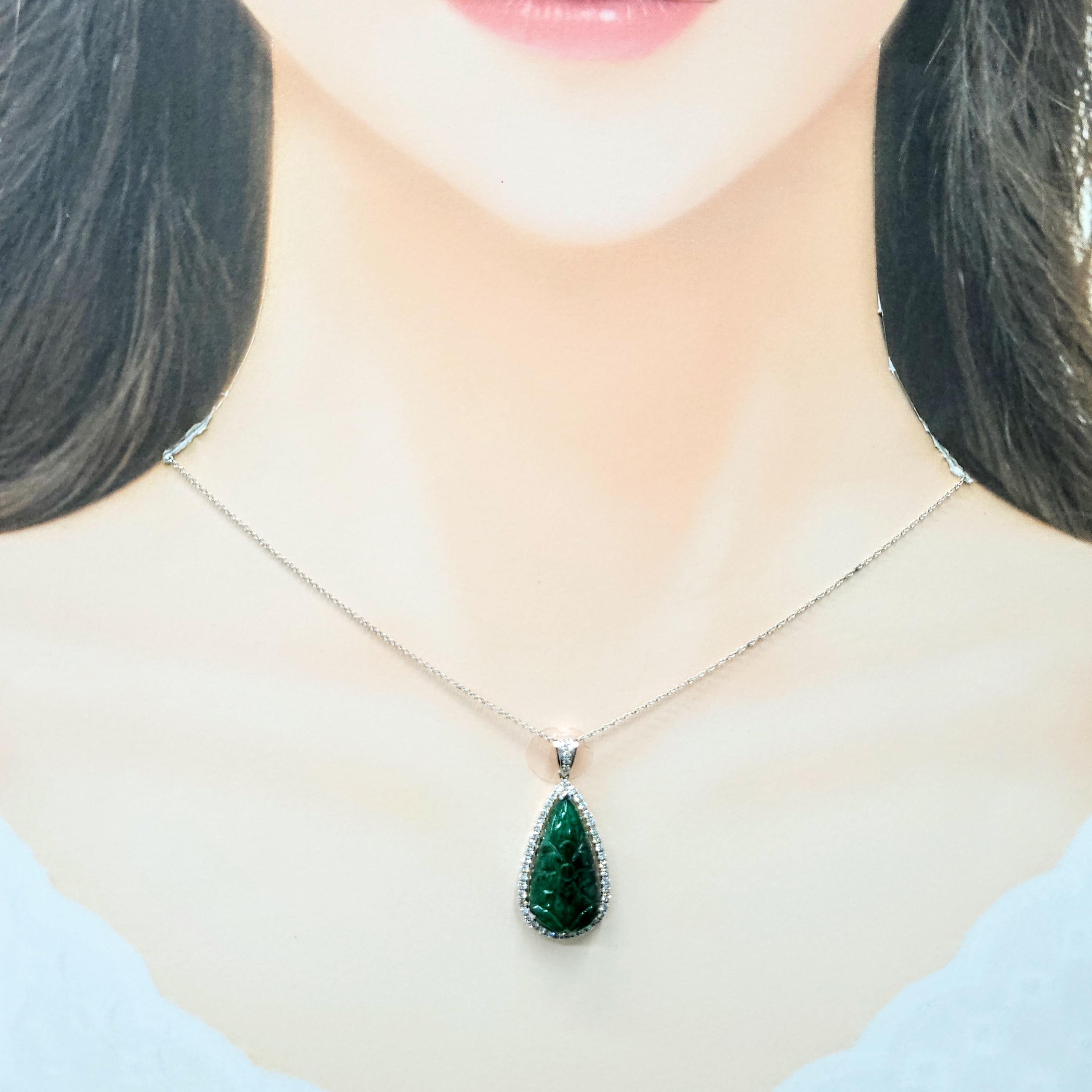 18K White Gold 14.93ct Emerald and Diamond Pendant