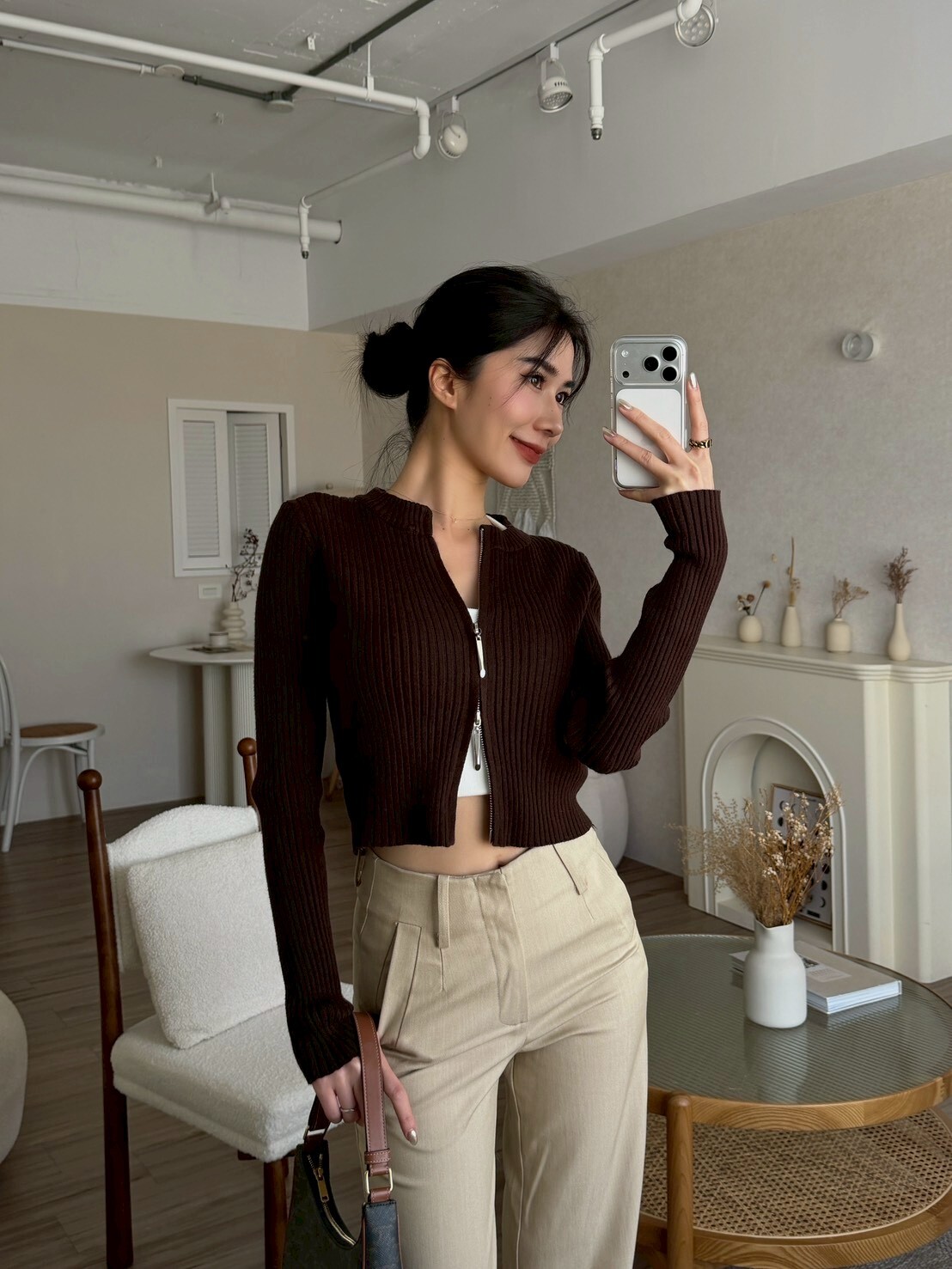 自留款雙拉鍊針織外套