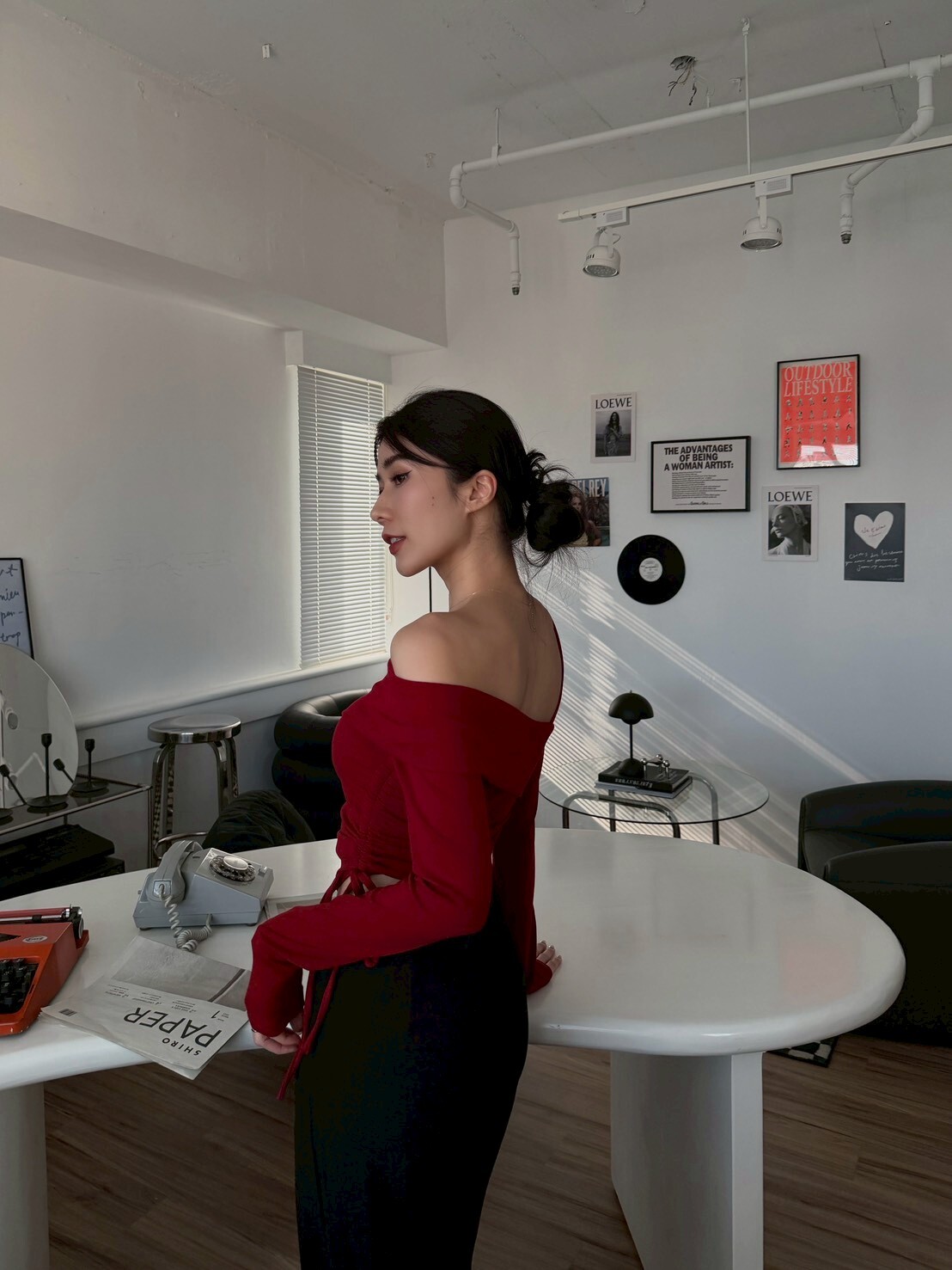 斜肩側綁帶長袖BRATOP