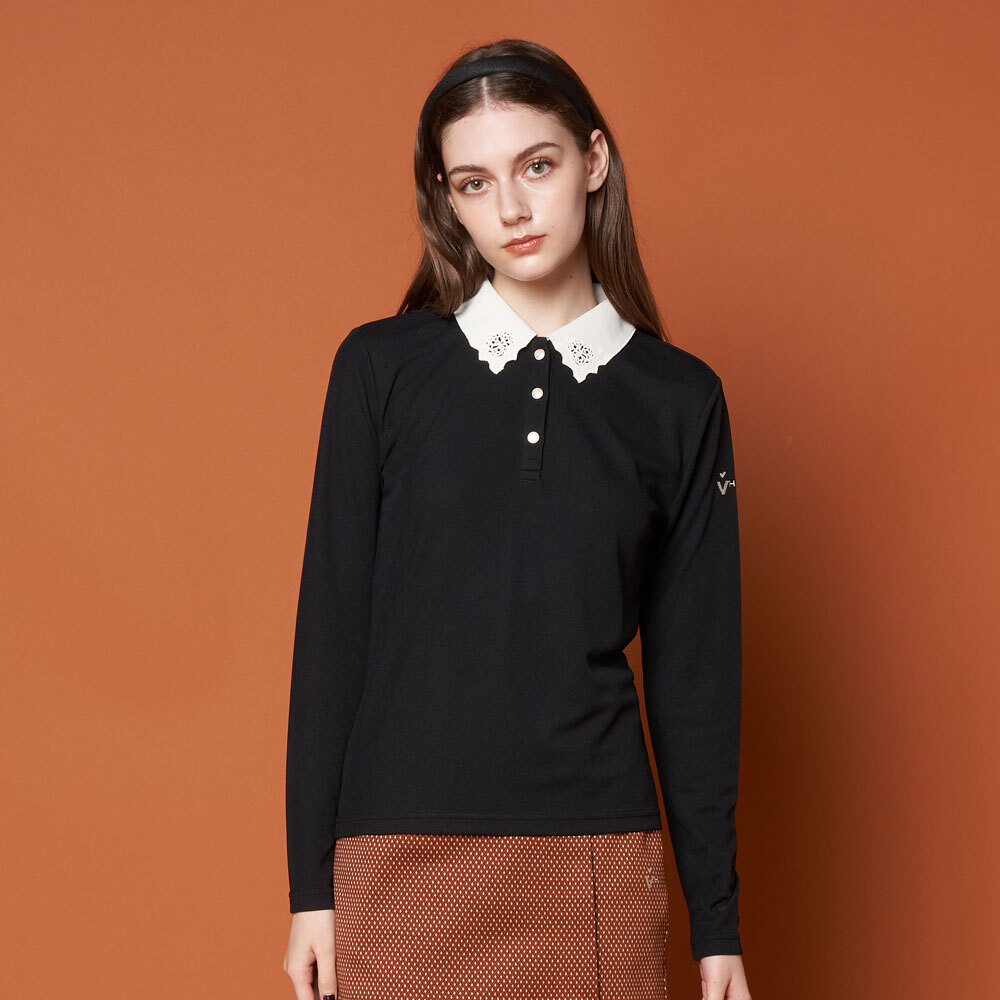 女士-刺繡領口長袖Polo衫