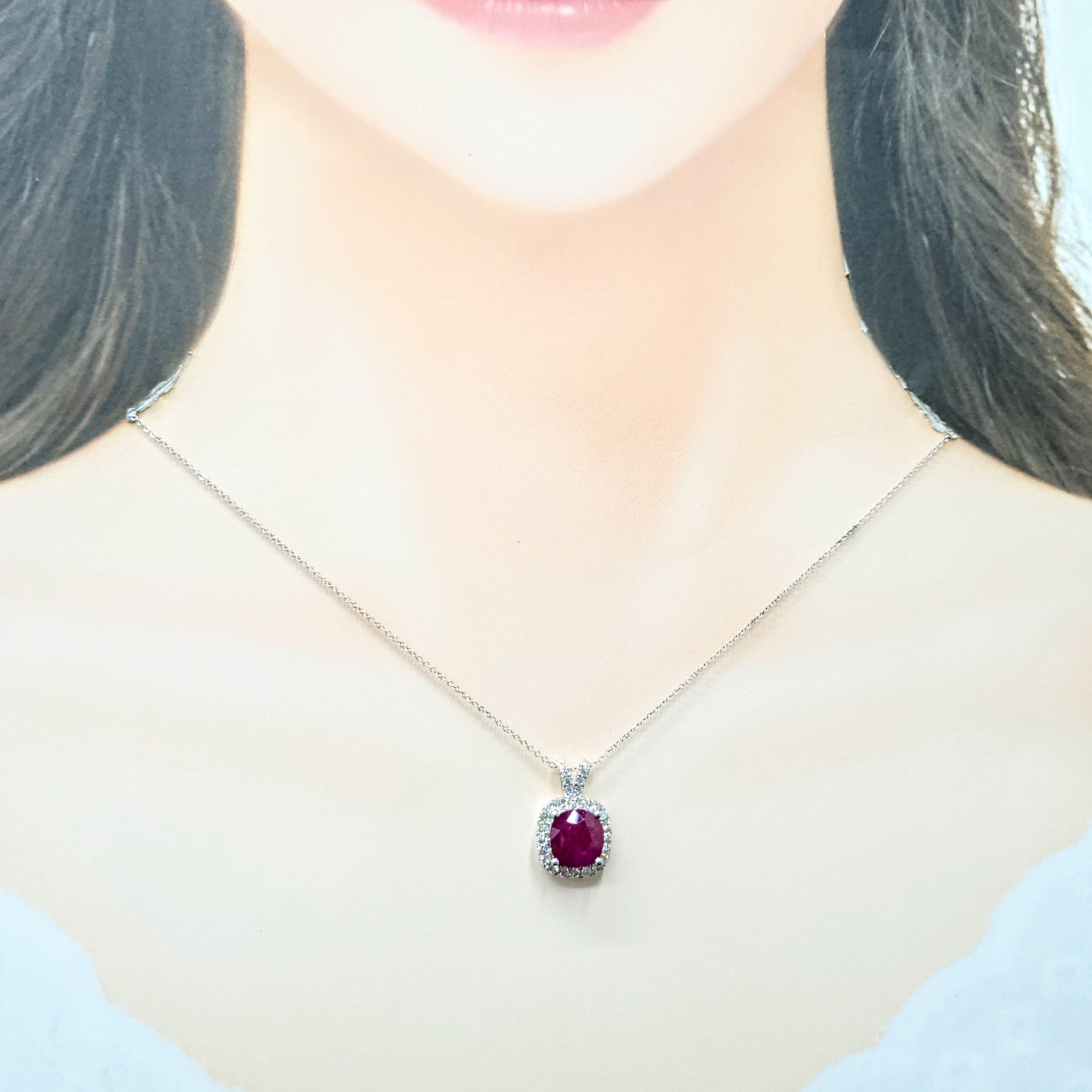 18K White Gold 2.85ct Ruby and Diamond Pendant