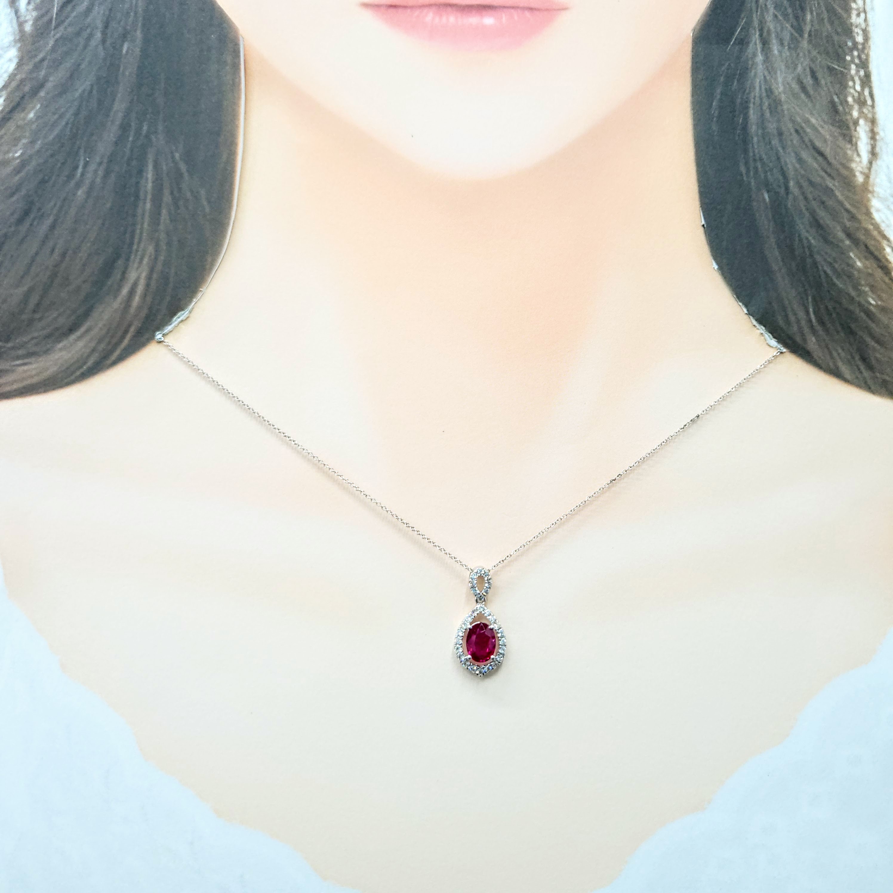 18K White Gold 1.38ct Ruby and Diamond Pendant