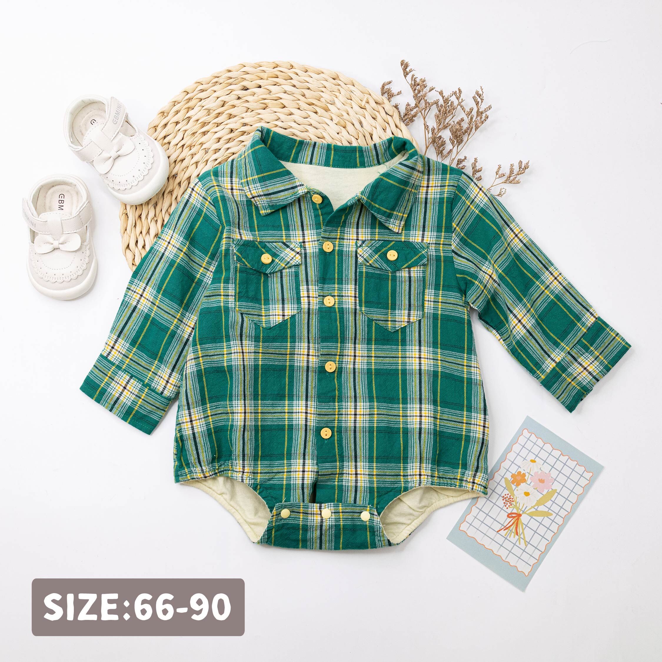 【JG3128】經典格紋對稱小口袋包屁衣