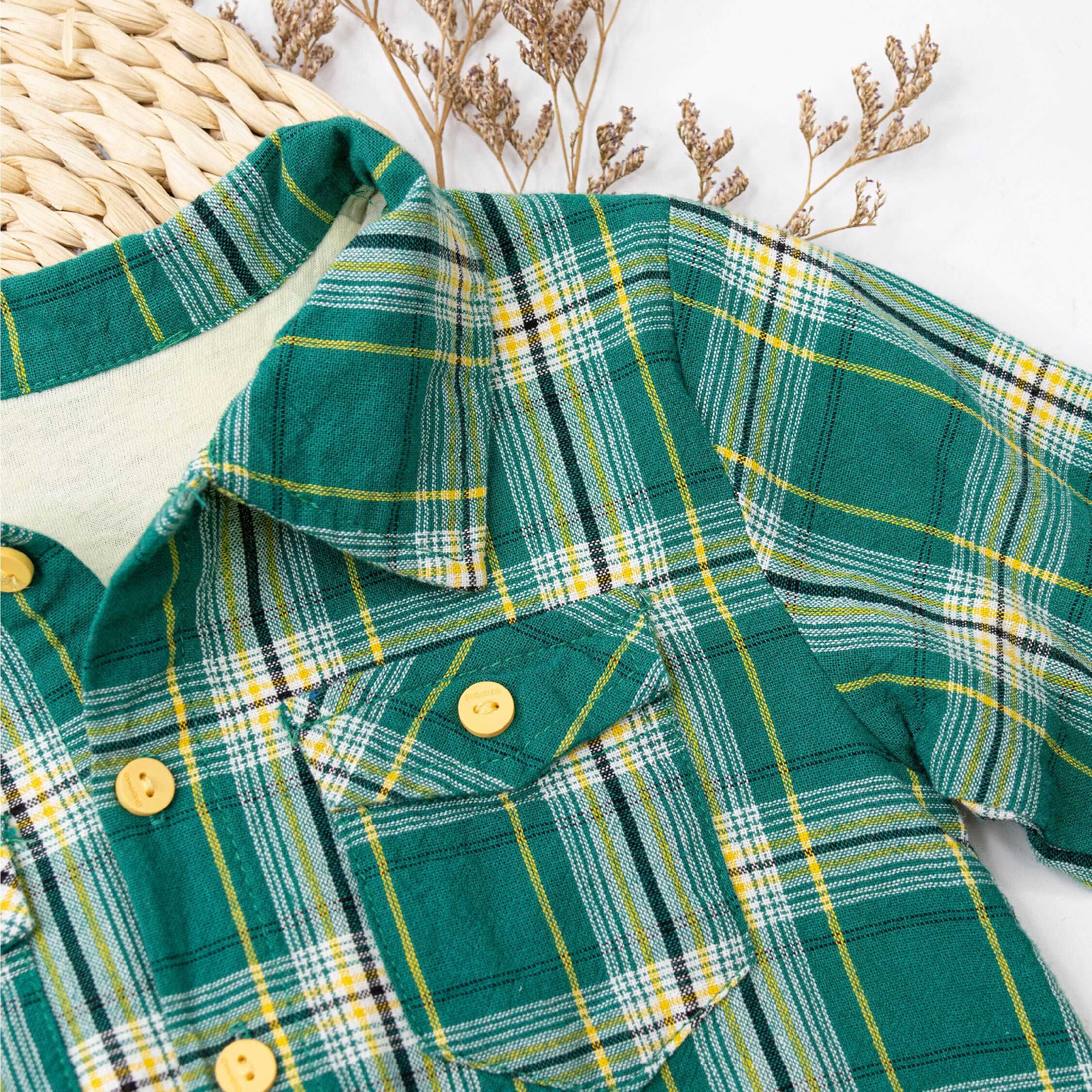 【JG3128】經典格紋對稱小口袋包屁衣