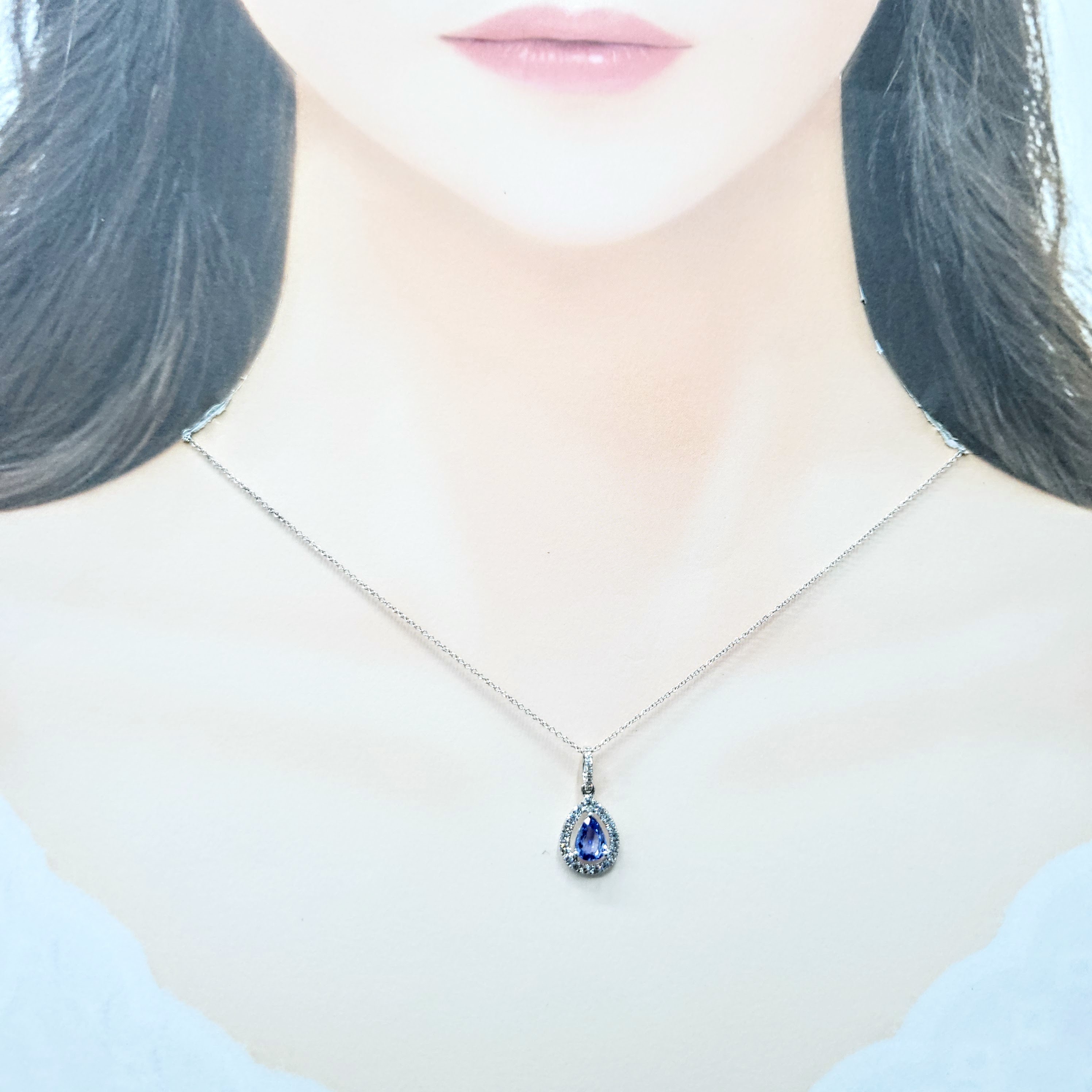 18K White Gold 0.95ct Sapphire and Diamond Pendant