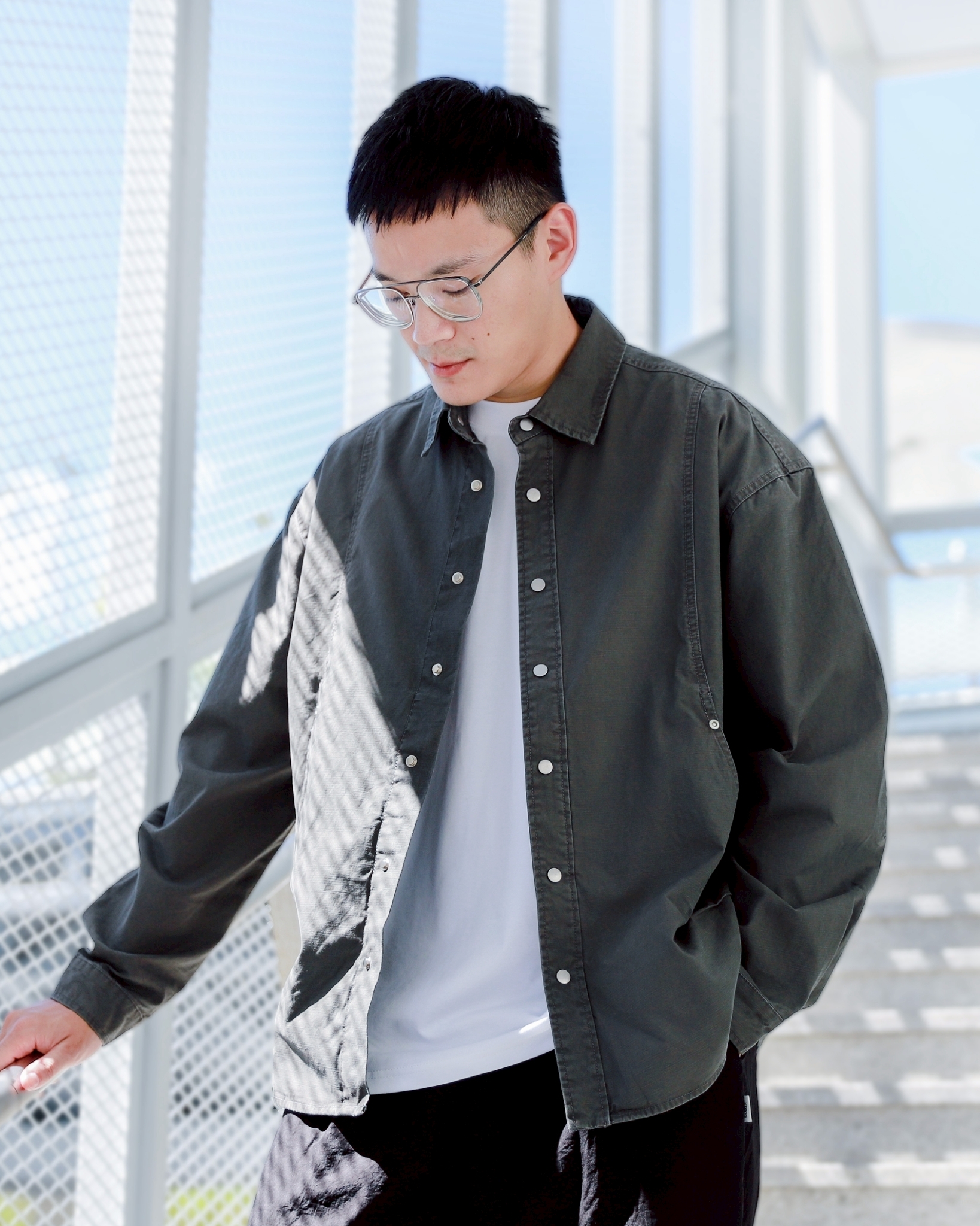 日系 工裝 長袖 襯衫 水洗加工【 FUZY 】- A201700