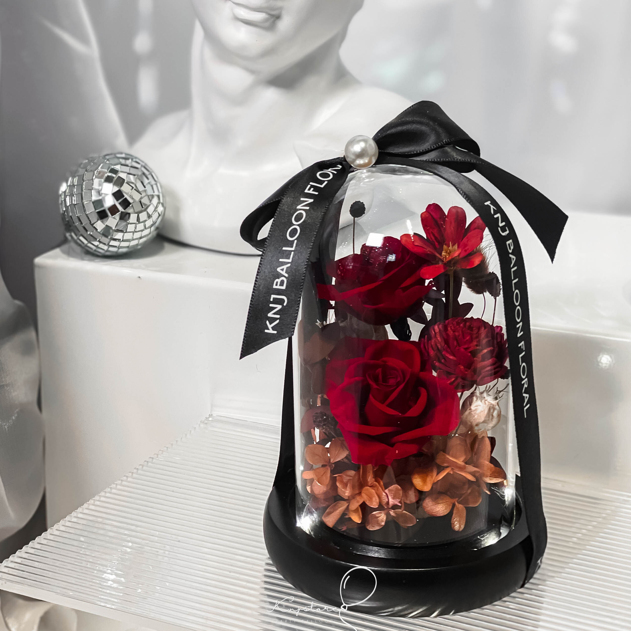 紅玫瑰永生玻璃花盅