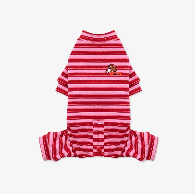 Puppy Gallery🇰🇷 | Homeground 條紋四腳衣 玫紅 寵物冬衣 狗狗冬衣 寵物四腳衣 狗狗四腳衣