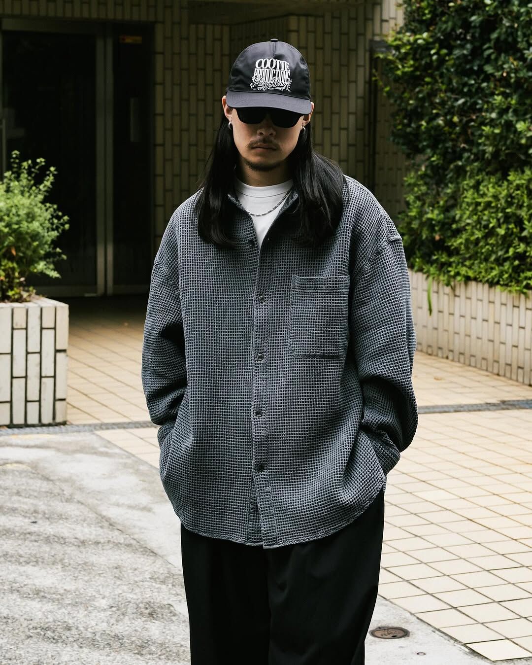 COOTIE PRODUCTIONS - Pigment Dyed Waffle L/S Shirt / BL