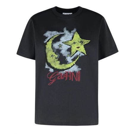 1FF1010-005 GANNI Moonlight Cotton T Shirt Black #T40583575 (C-EU-E)