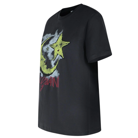 1FF1010-005 GANNI Moonlight Cotton T Shirt Black #T40583575 (C-EU-E)
