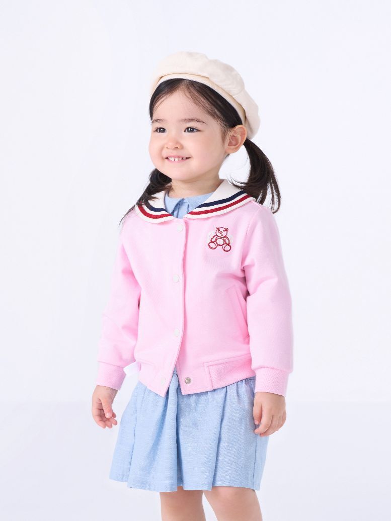 女幼童裝|Logo印花小熊刺繡翻領長袖外套-粉色