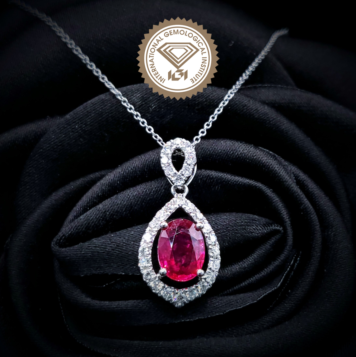 18K White Gold 1.38ct Ruby and Diamond Pendant